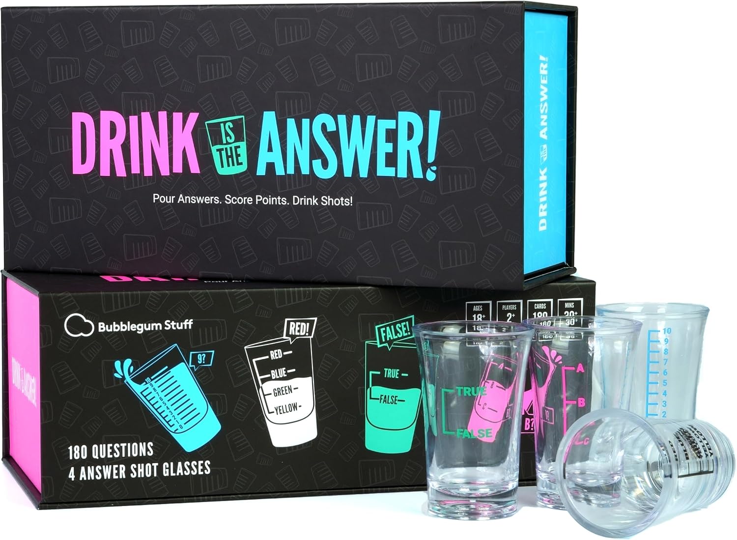 Bubblegum Stuff Drink is The Answer - Trivia Game - Drinking Game - Party Game - Pour Answers - Score Points - Drink Shots - Suitable for Adults Only