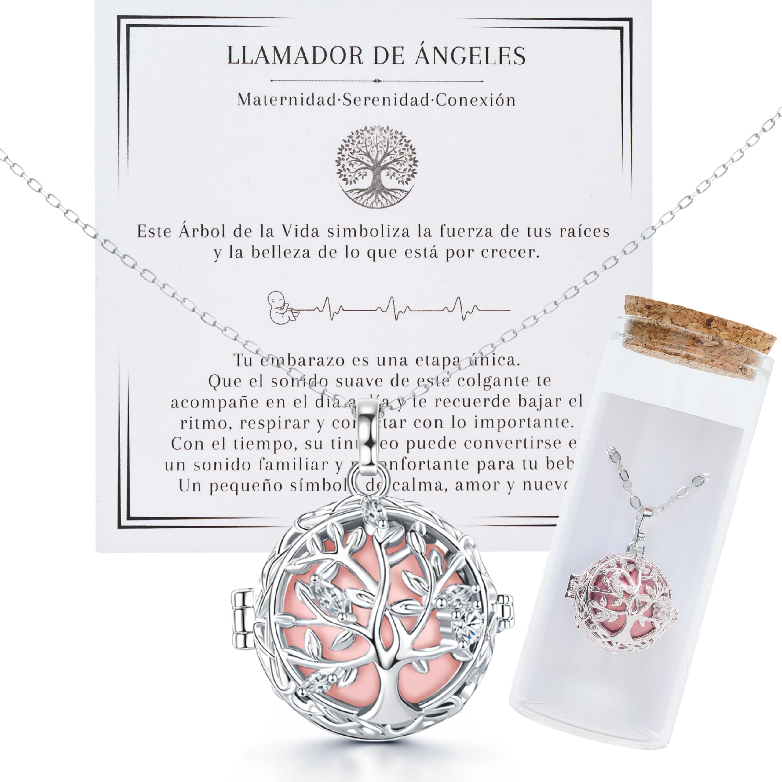 MOMENTUM Llamador de Angeles Embarazada - Dulce sonido - Presentación Premium - Collar meditación Arbol de la Vida - Regalo Original