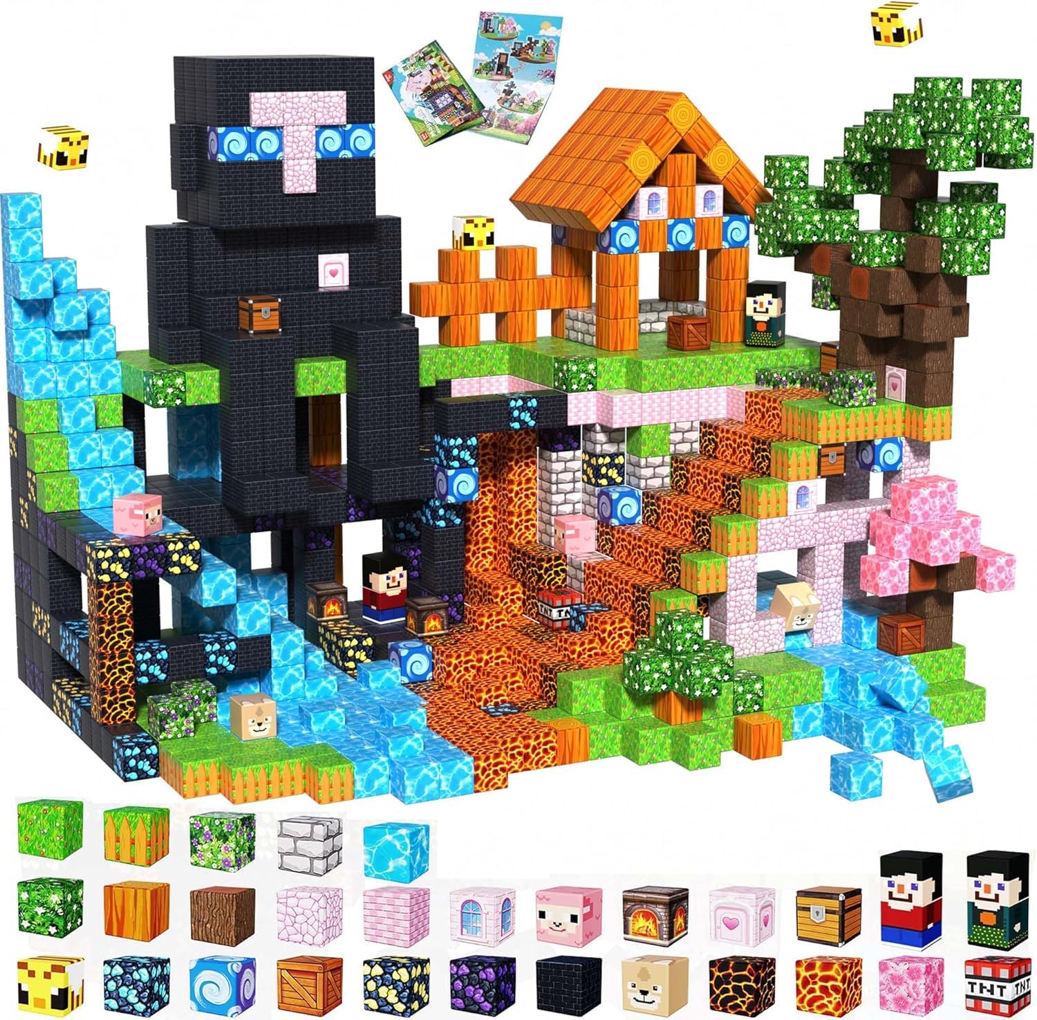 GraceDuck Costruzioni Magnetiche, 200 Pcs Blocchi Magnetici per Bambini - Costruire la Foresta Oscura e il Castello Rosa - Giocattoli Magnetici Montessori per Bambini dai 3 ai 9 Anni Regali di Pasqua