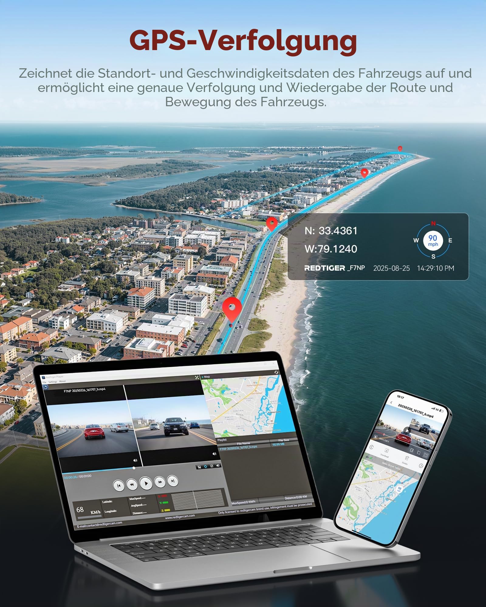 REDTIGER F7NP Dashcam und Hardwire Kit, 4K Starvis 2 Dashcam Auto mit integriertem GPS, WLAN und mitgelieferter Speicherkarte