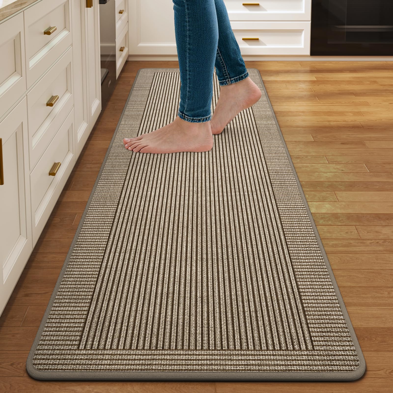 Quqei Kitchen Mats for Floor, Non Slip Kitchen Runner Rug, 43x150 CM Brown