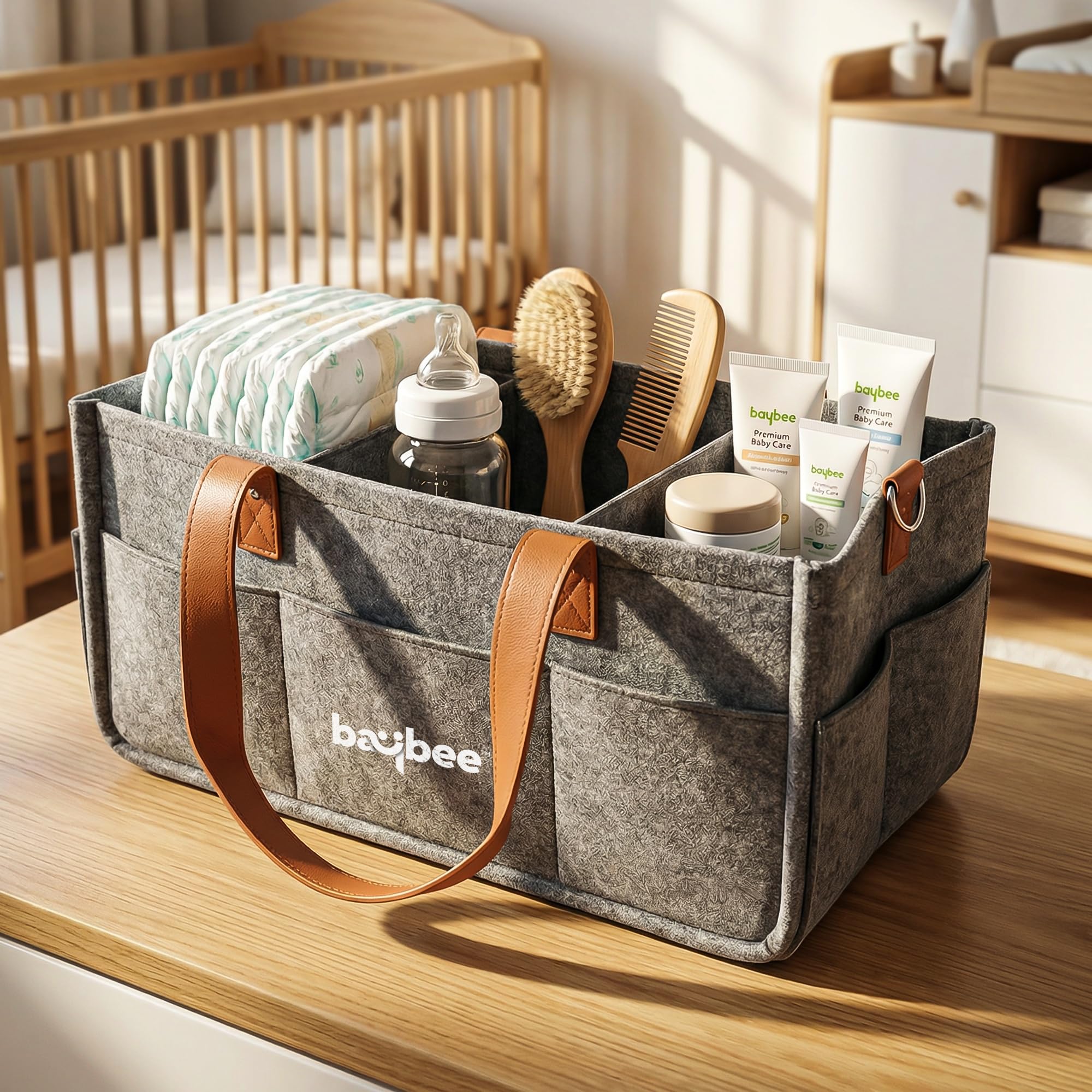 BAYBEE Stylish & Modern Diaper Bag for Mothers for Travel | Large Capacity Storage Diaper Bag | Strong & Sturdy Baby Organizer Storage | Portable & Travel Friendly Diapers Caddy Organizer (Dark Grey)-image-13