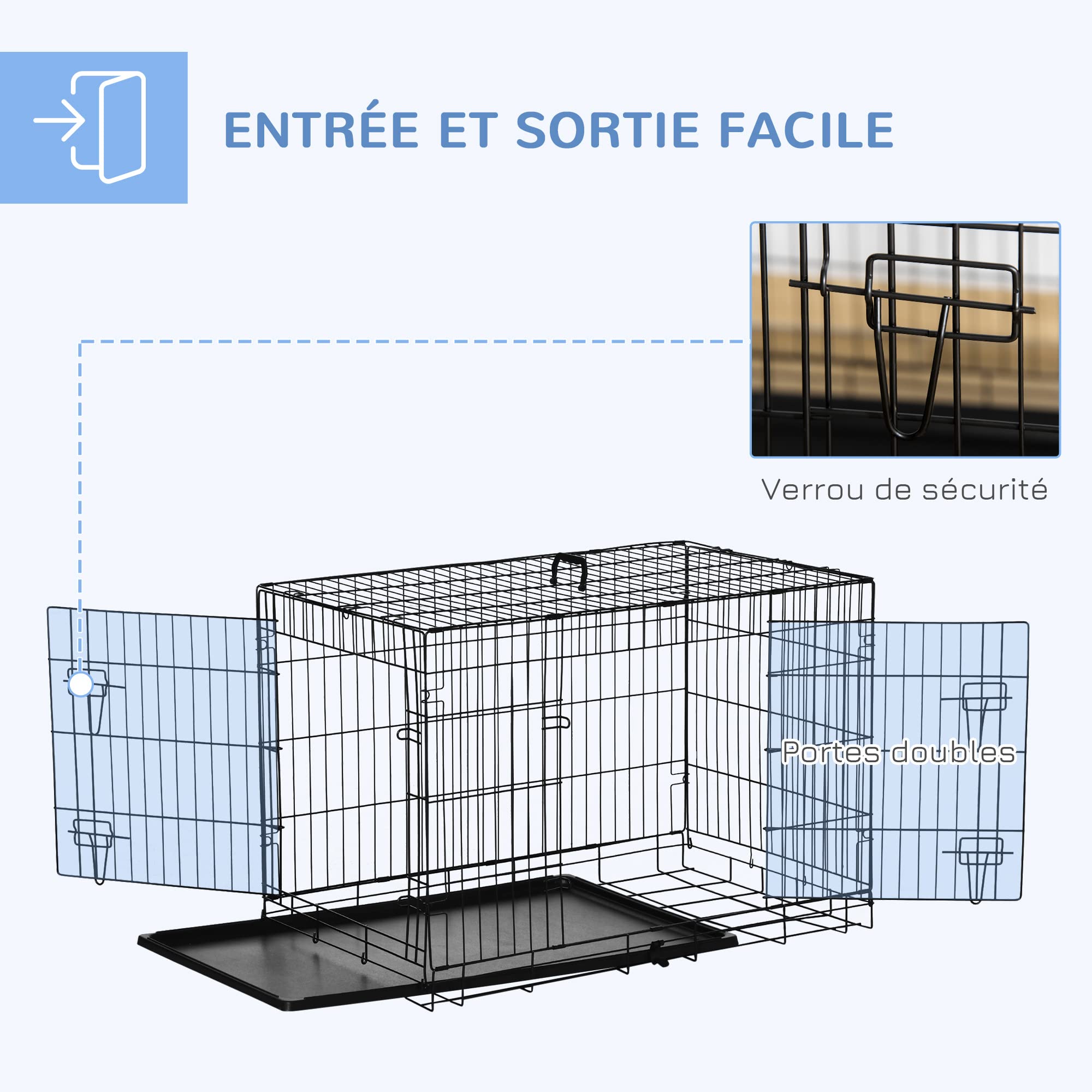 PawHut Transportbox für Hunde, zusammenklappbar, Metall, Schwarz, 92 x 57 x 62,5 cm