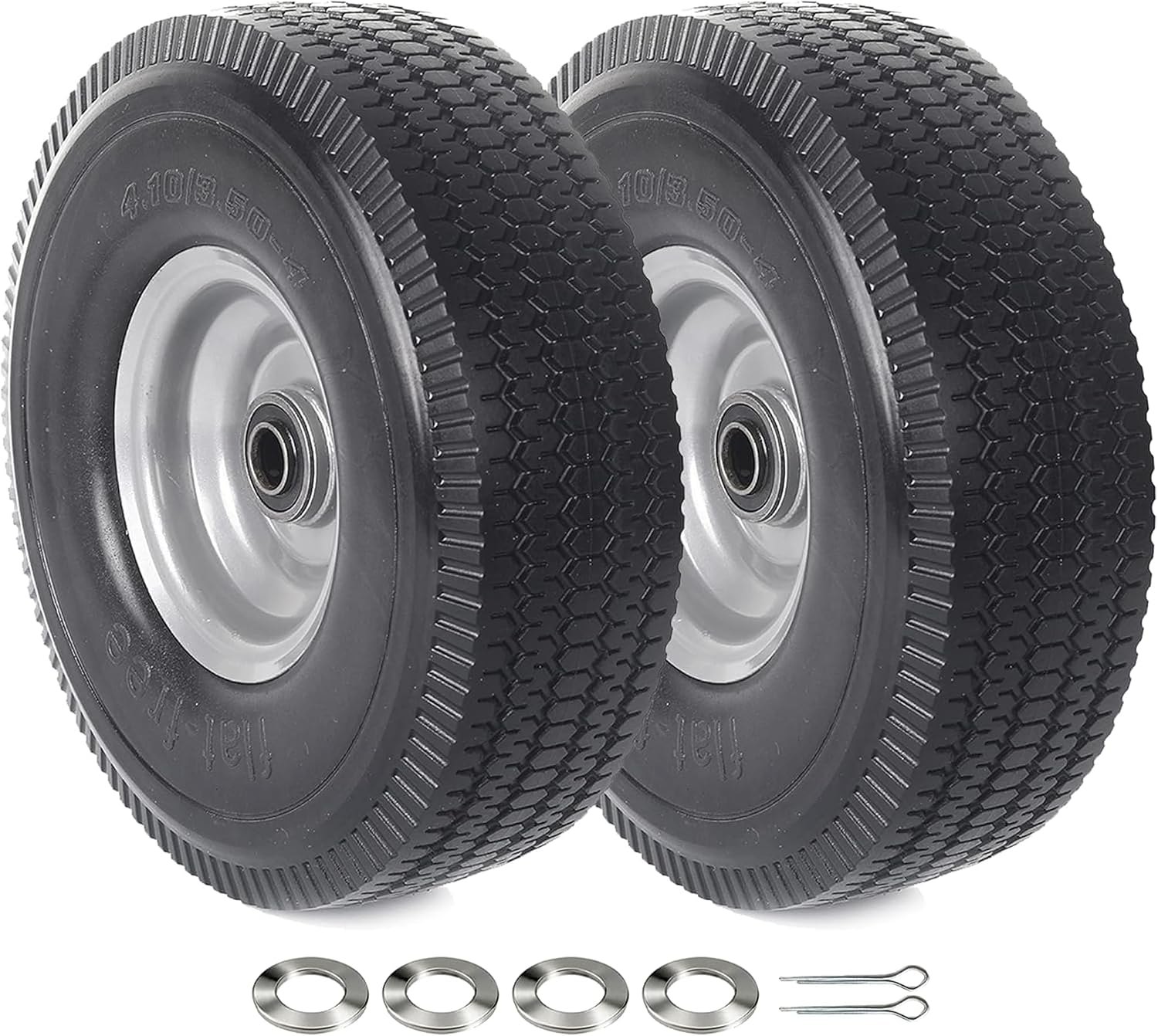 AR-PRO 10-Inch Solid Wheel Replacement 2-Pack, Flat-Free Tires for Hand Trucks & Carts