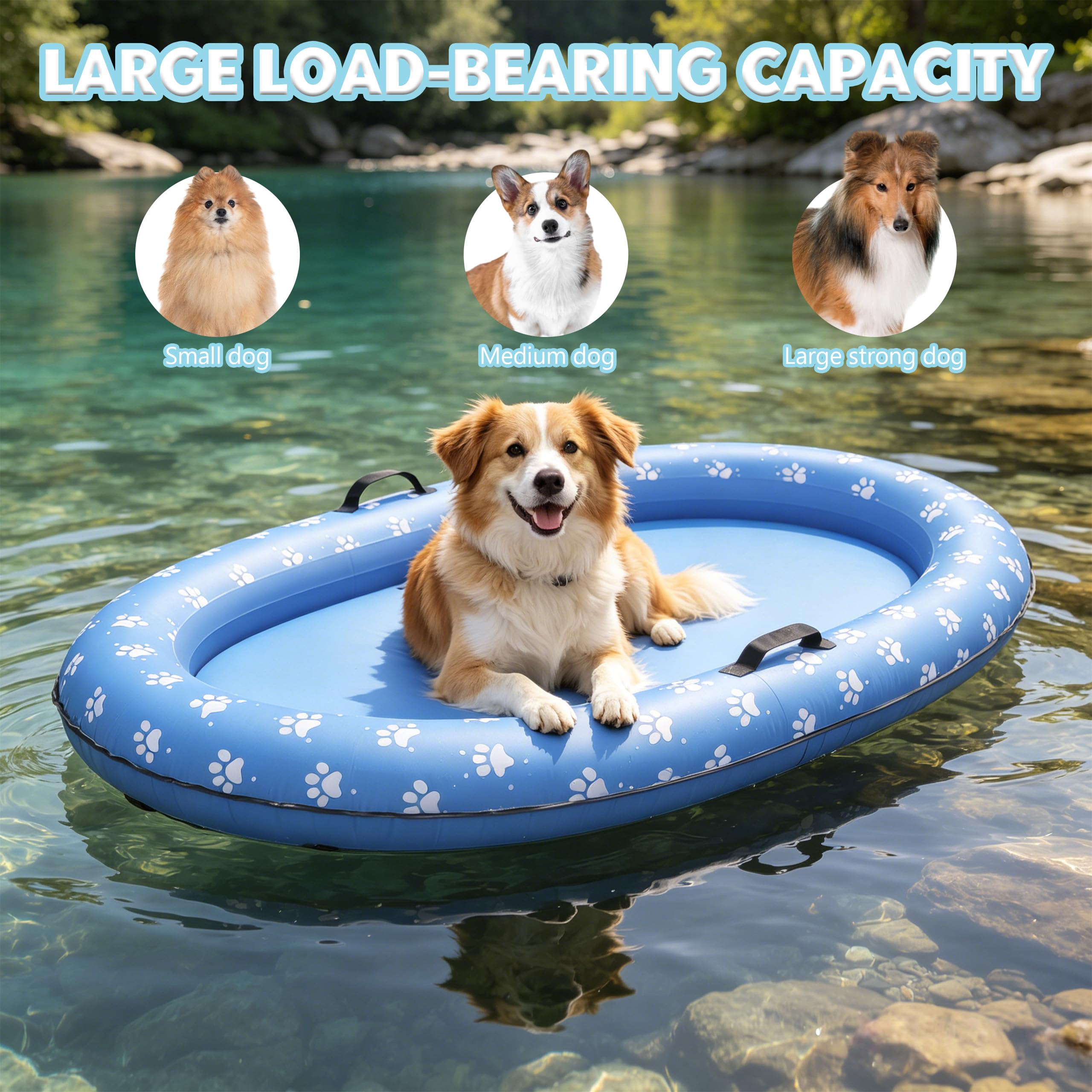Aufblasbares Hundefloß, Hundepool Wasserspielzeug, Hund Aufblasbarer Floß Kratzfest PVC mit 2 Drainagelöchern, Faltbare Hundeluftmatratze Tragbar für Strand See Schwimmbad Garten