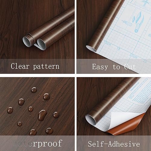 Miniatura 3 de Heroad Papel tapiz de grano de madera rojo de la marca, papel tapiz de contacto de madera grueso texturizado para armarios de mesa, encimeras,