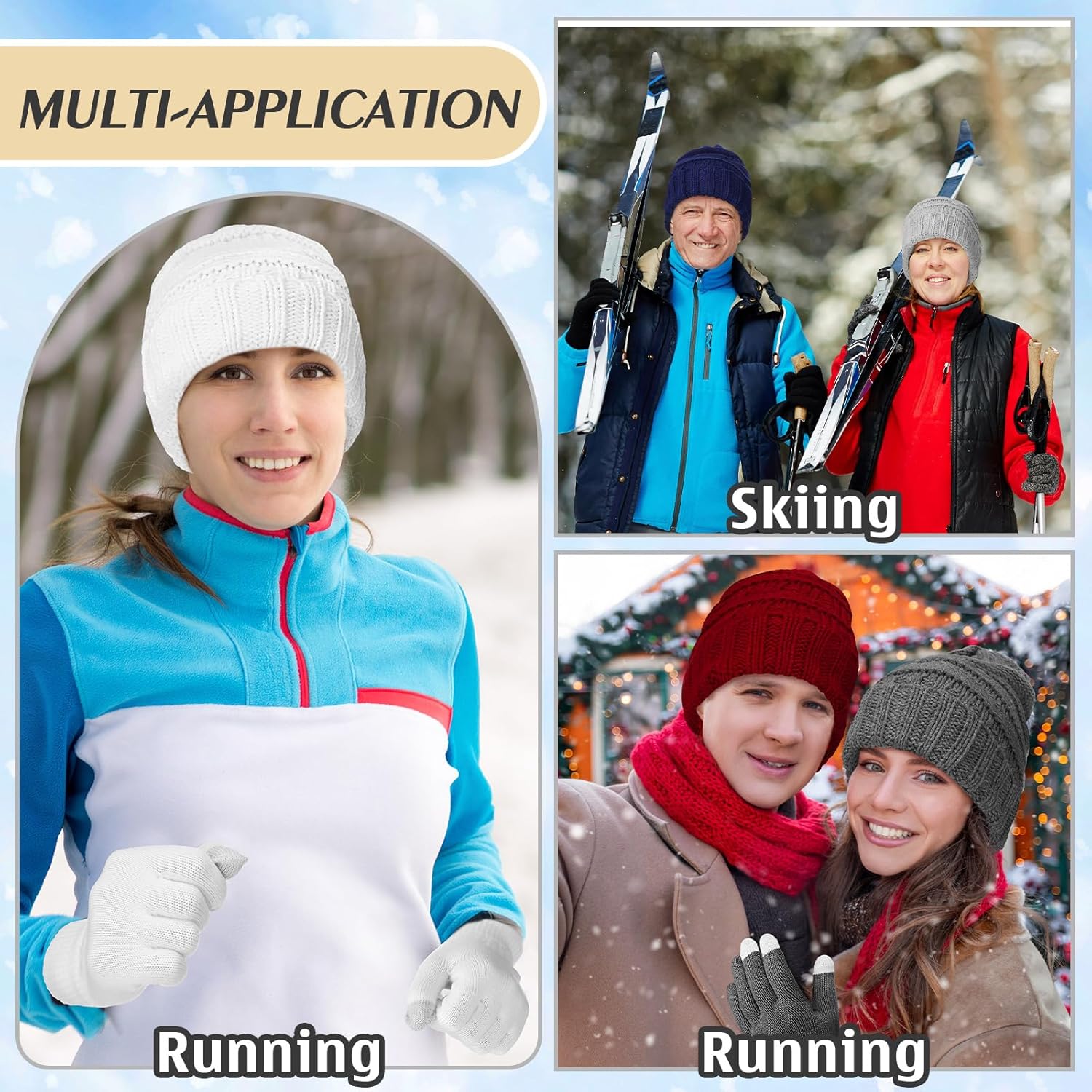 Jadive 8 Set Winter Hat Gloves Set for Women Warm Beanie Knit Snow Knit Skull Cap Touchscreen Knit Texting Hat Gloves