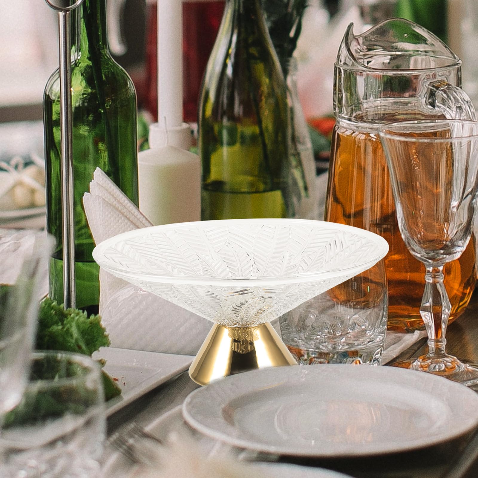 Glas Fruchtschale mit Hohem Fuß und Großer Öffnung, Gold | Zuhause und Esstisch, Dekorativ und Elegant, Geeignet für Obst, Snacks oder Süßwaren