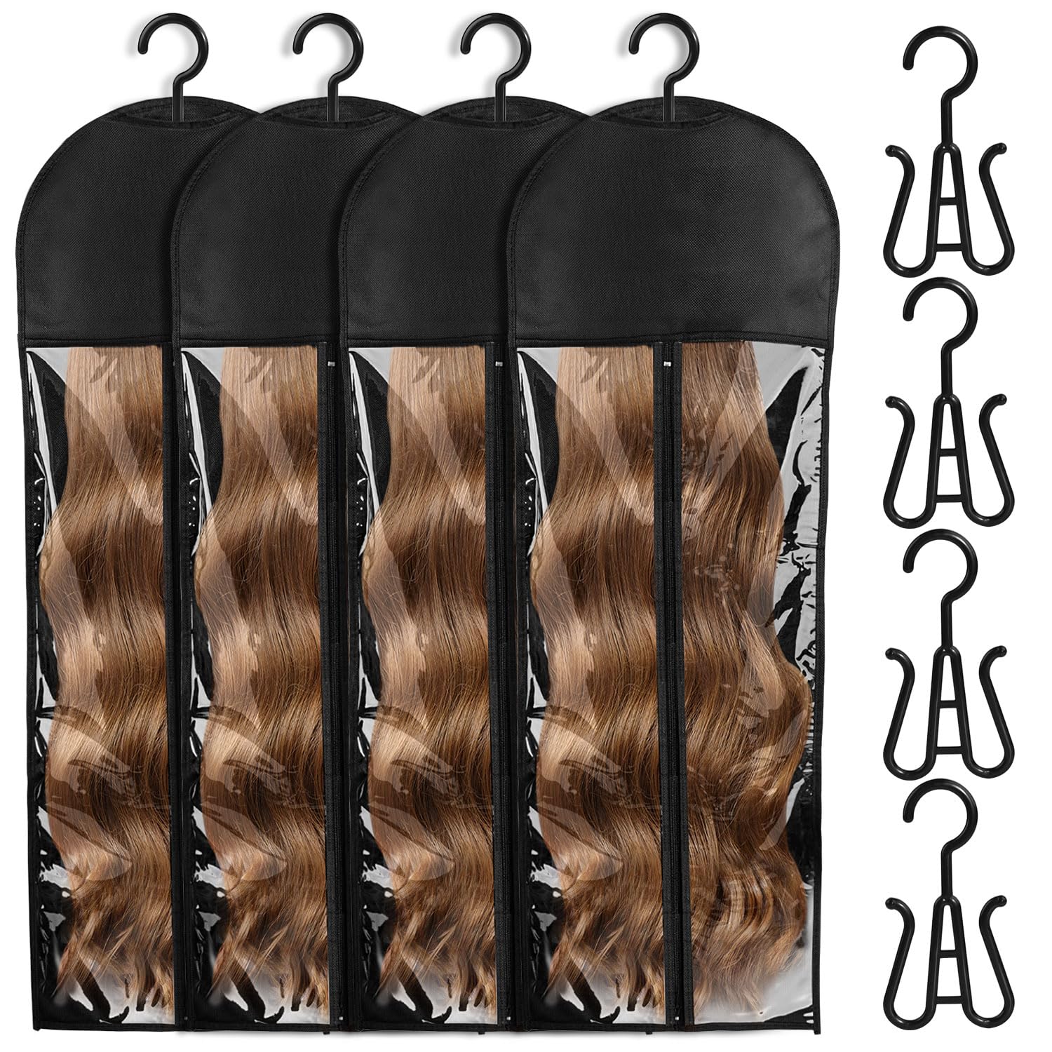 4 PCS Wig Holder Hair Storage Bags Wig Hanger Extra Long Hair Extension Holder Wig Storage for Multiple Wigs(31.5 Inch)