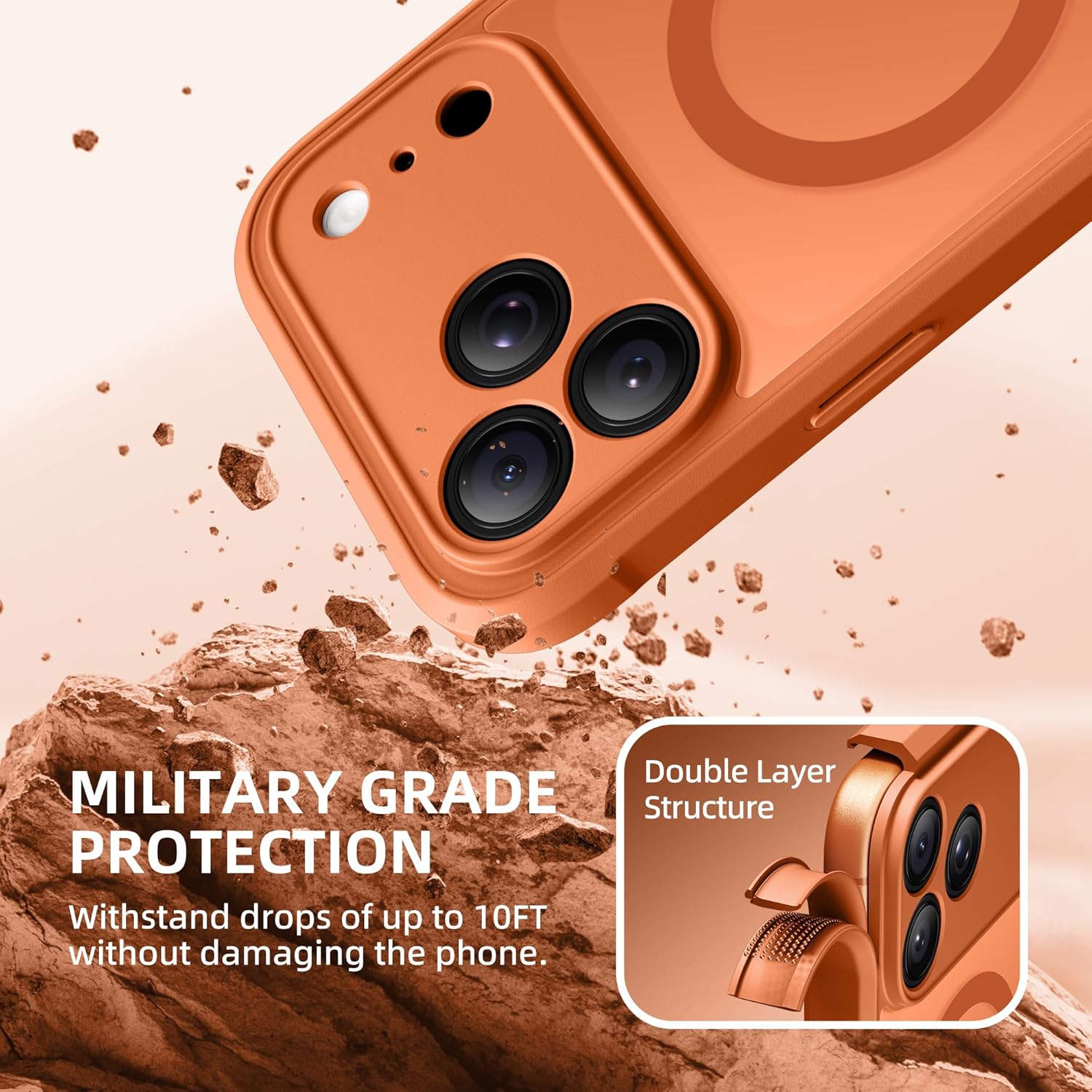 BERFY for iPhone 17 Pro Max Case, Compatible with MagSafe, Built-in Privacy Screen Protector, Camera Protection, Shockproof Full Body Phone Case 6.9", Translucent Cosmic Orange