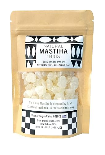 Chios Mastiha Tears - Paquetes de masilla griega 100% natural de cultivadores de masilla (lágrimas medianas de 0.88 oz)