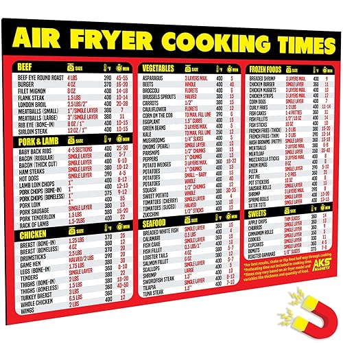 Air Fryer Magnetic Cheat Sheet - Large Print Easy to