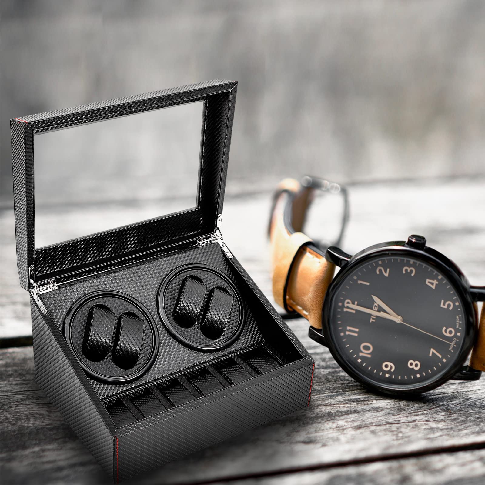 4+6 Uhrenbeweger Luxuriöser Automatische Uhrenbeweger Box Uhrenvitrine Watch Winder leisem Mabuchi Motor,Bewegungs Mechanische Uhren für Automatikuhren Aufbewahren