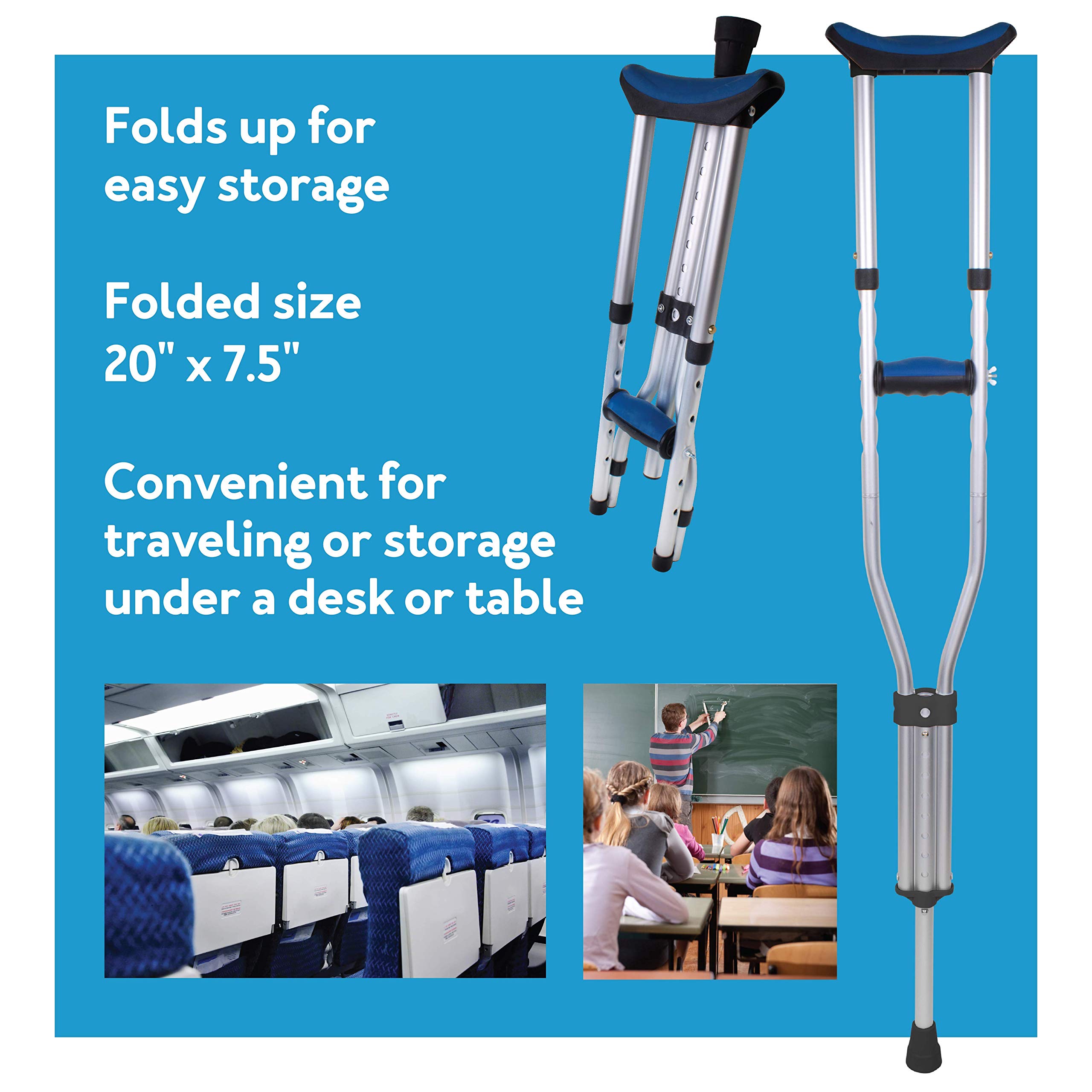 Carex Folding Aluminum Underarm Crutches Lightweight, Great for Travel or Work, for 4'11" to 6