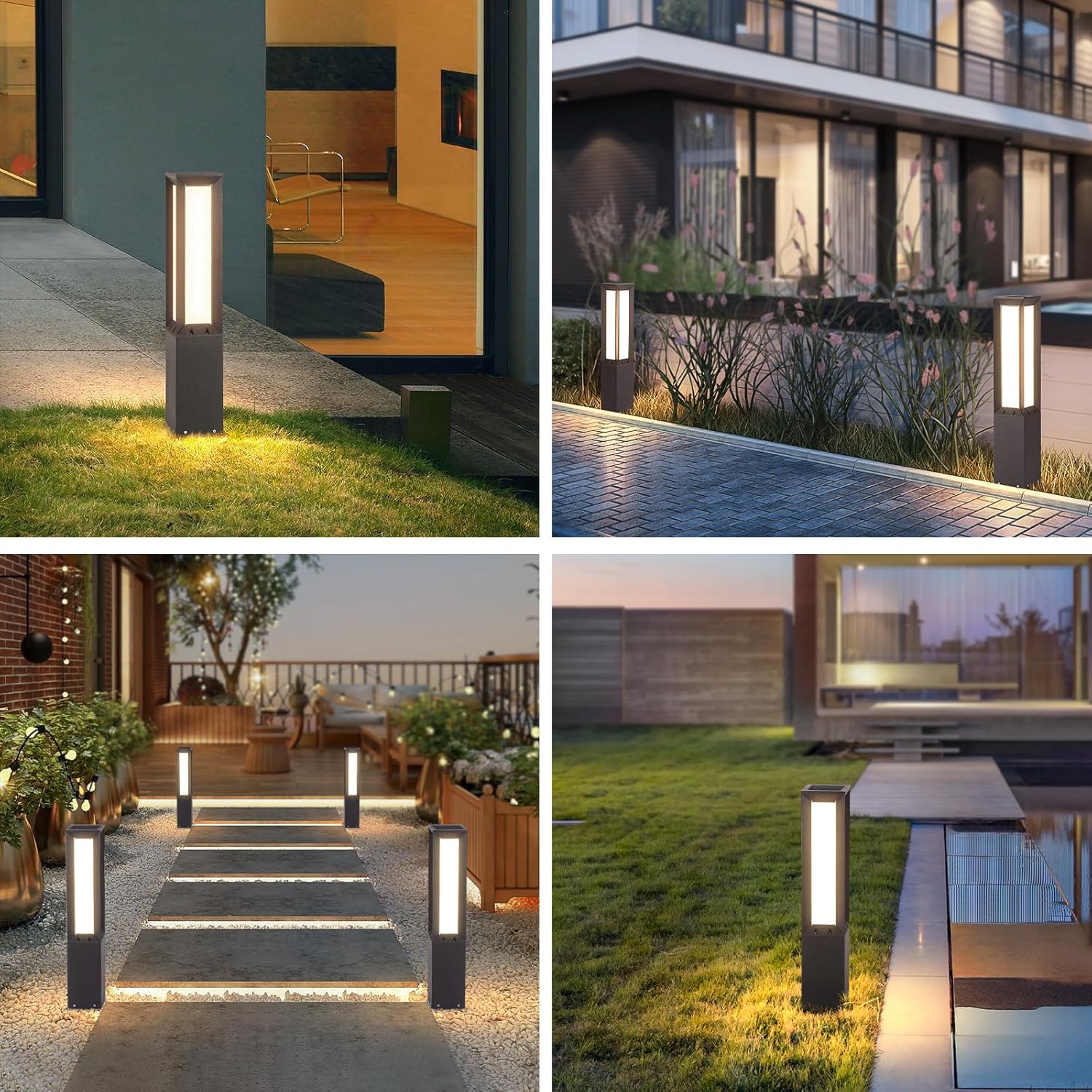 Solar Pathway Lights Outdoor, 32" Landscape Path Lights, Modern Commercial Bollard Light, IP65 Waterproof Solar Powered Driveway Light, 3000K LED Walkway Lighting for Lawn Garden Patio Yard