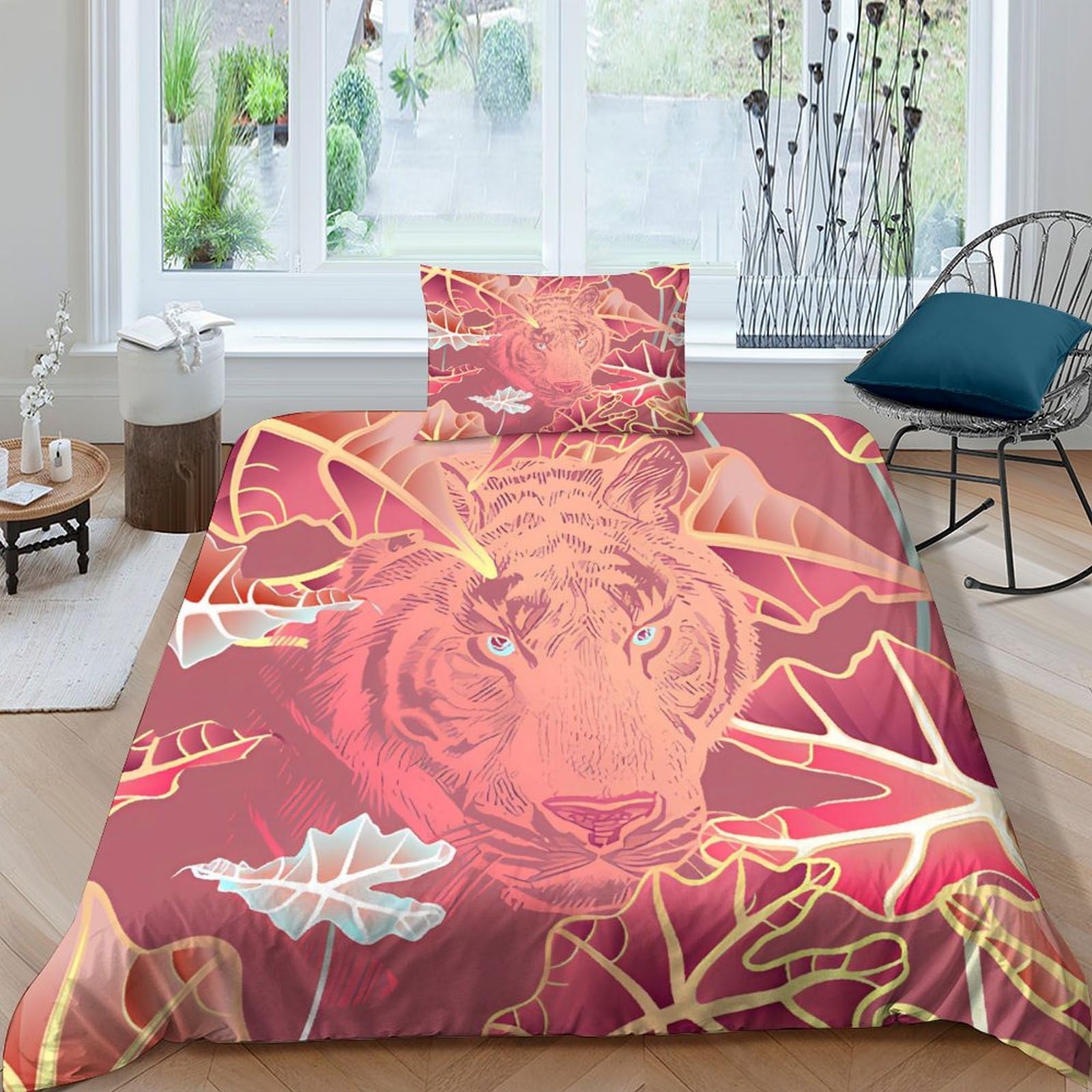 Housse de couette tigre 135x200cm en microfibre avec taie d'oreiller