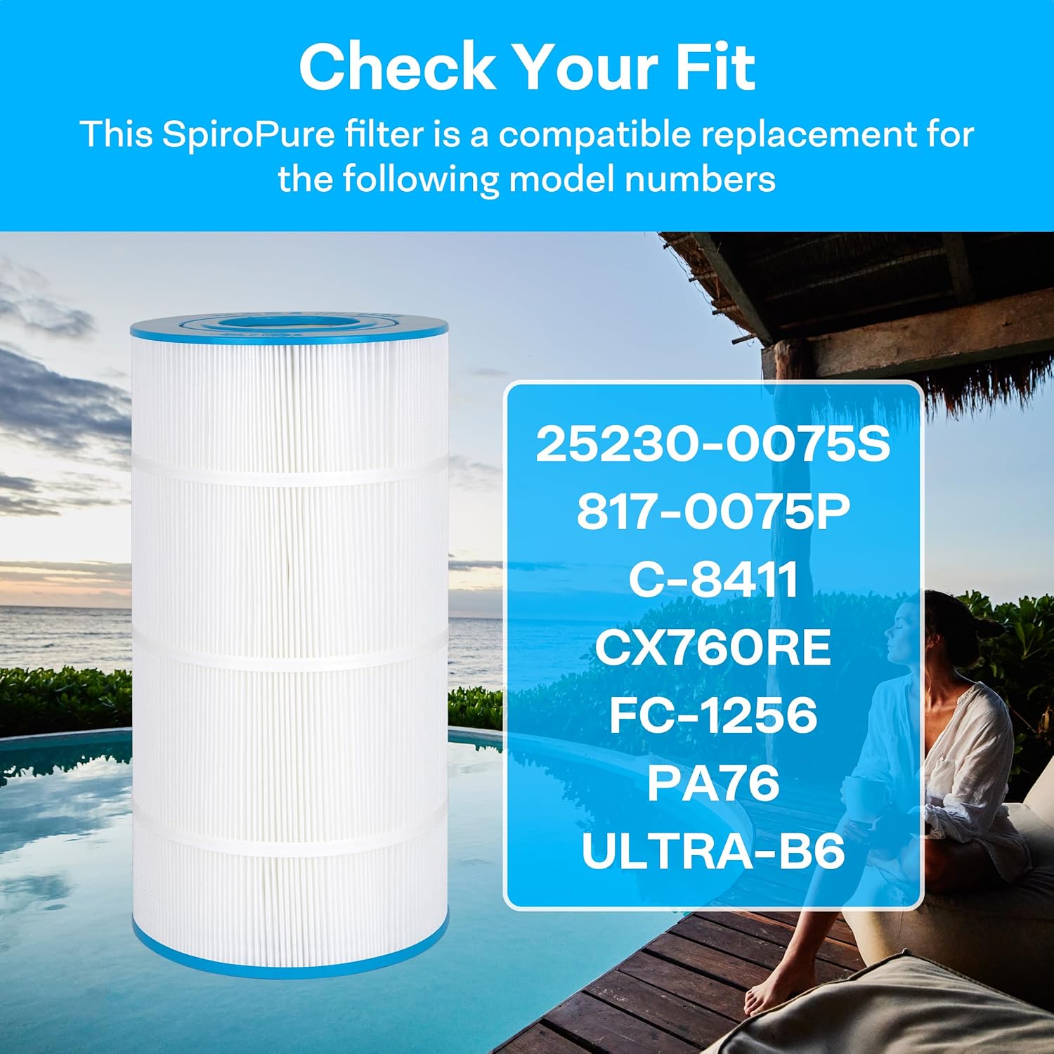 SpiroPure Replacement for Hayward CX760RE Pleatco PA76 Ultra-B6 Waterway 817-0075P Unicel C-8411 Filbur FC-1256 Sta-Rite 25230-0075S Hot Tub Spa Pool Filter Cartridge
