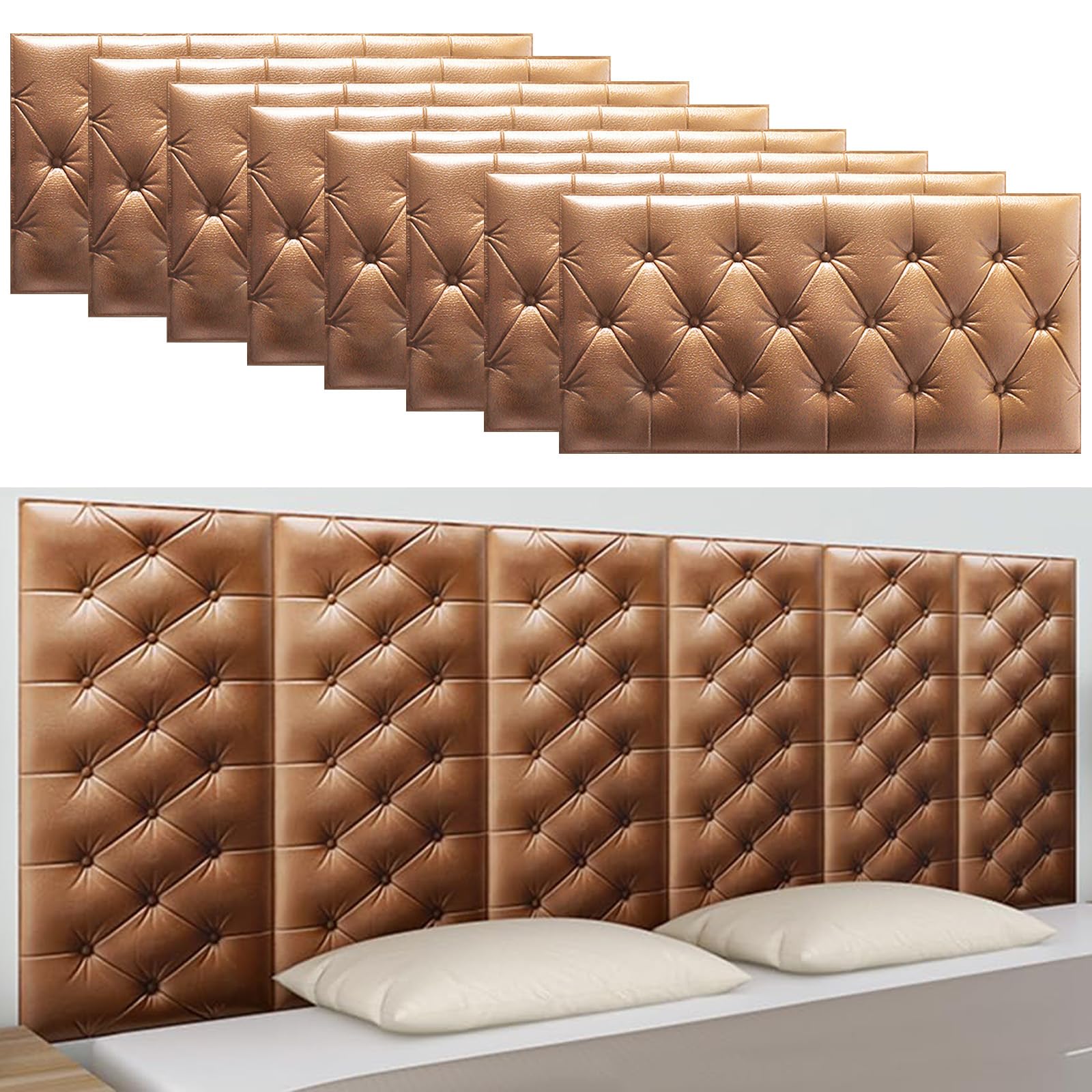 3D Anti Collision Wall Padding for Bedroom, Peel and Stick Headboard Padded, Upholstered Wall Panels Pack of 8 Panels, Self-Adhesive Headboard Panels for Bedroom/Living Room