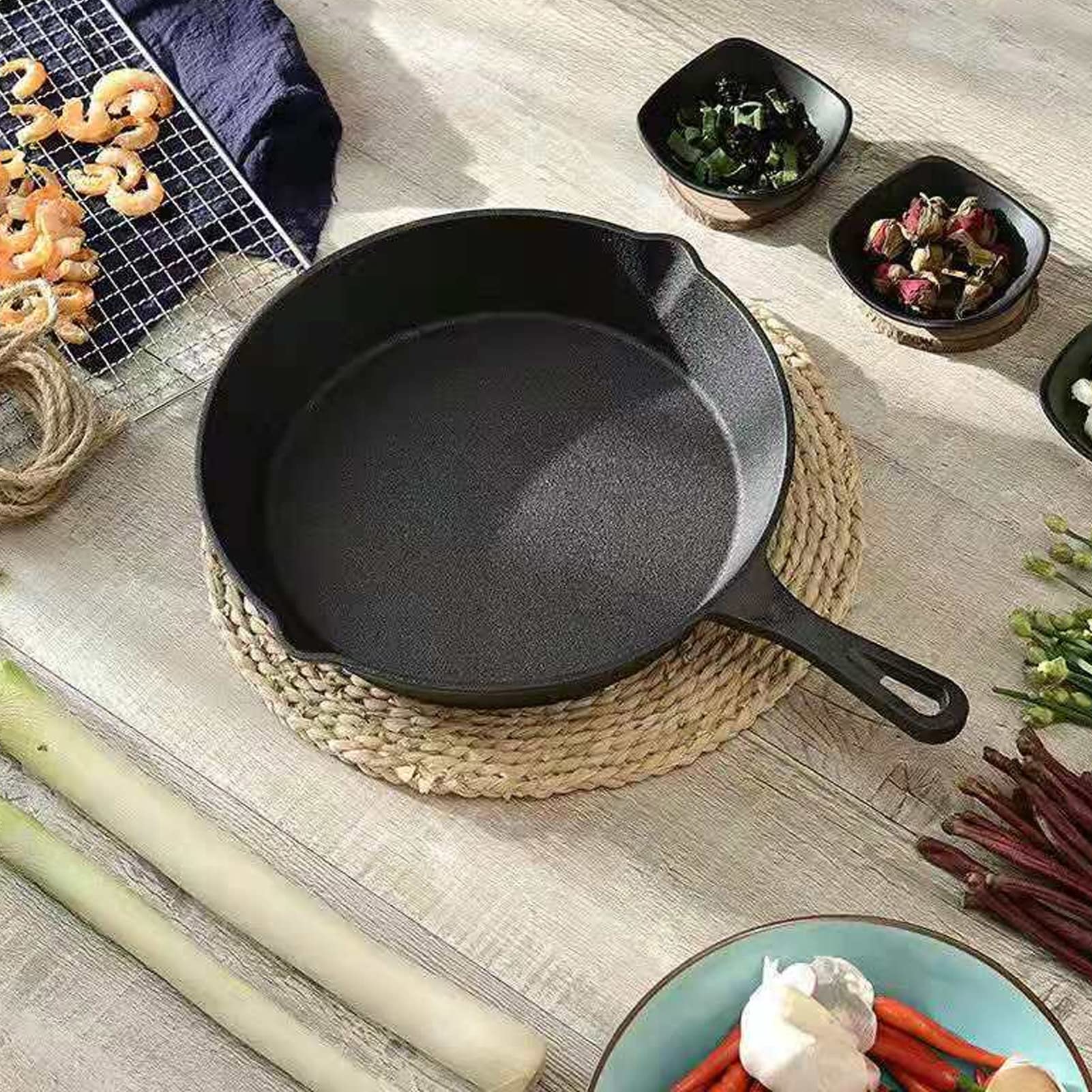 3-teiliges Bratpfannen-Set aus Gusseisen, Antihaftbeschichtet, Langlebig, Zum Kochen und Grillen zu Hause, 16 Cm, 20 Cm, 25