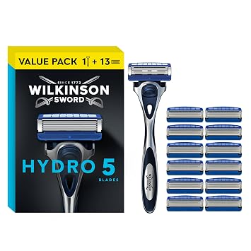 Wilkinson Hydro 5 Skin Protection Razor, 13 Blade Refills, Enriched Lubricating Band with Pro Vitamin B5, Multicolor 1 Count, Box