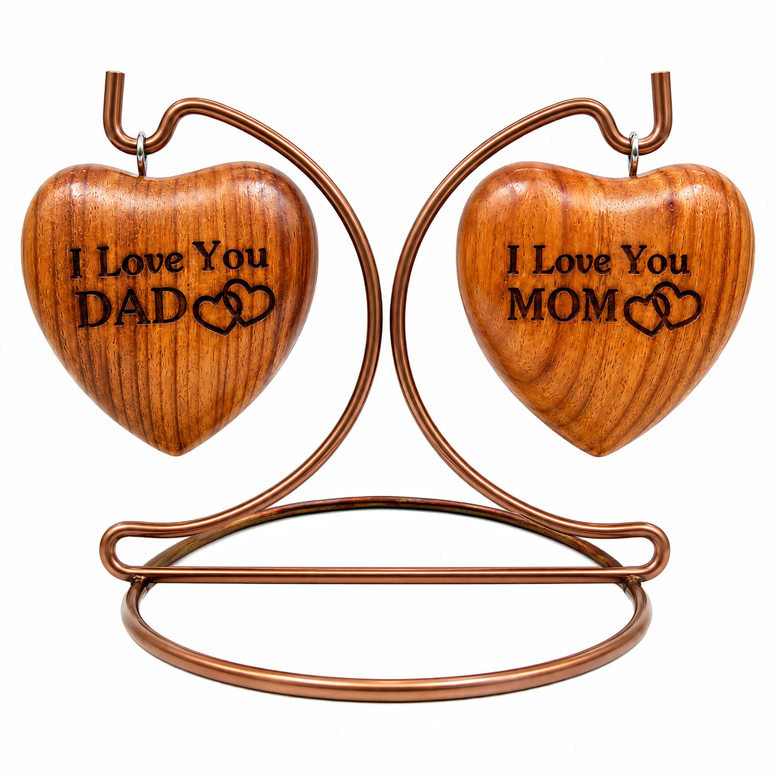 Urna de recuerdo de madera de doble corazón, pequeña urna de cremación hecha a mano para cenizas homenaje a tu mamá y papá, perfecta para tus seres queridos con soporte de exhibición con grabado "I