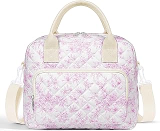 WOBAGMEN Quilted Lunch Box for Women, Insulated Lunch Bag for Adult, Cute Lunch Tote Bags for Work Picnic Travel (Elegant Purple Floral, M)