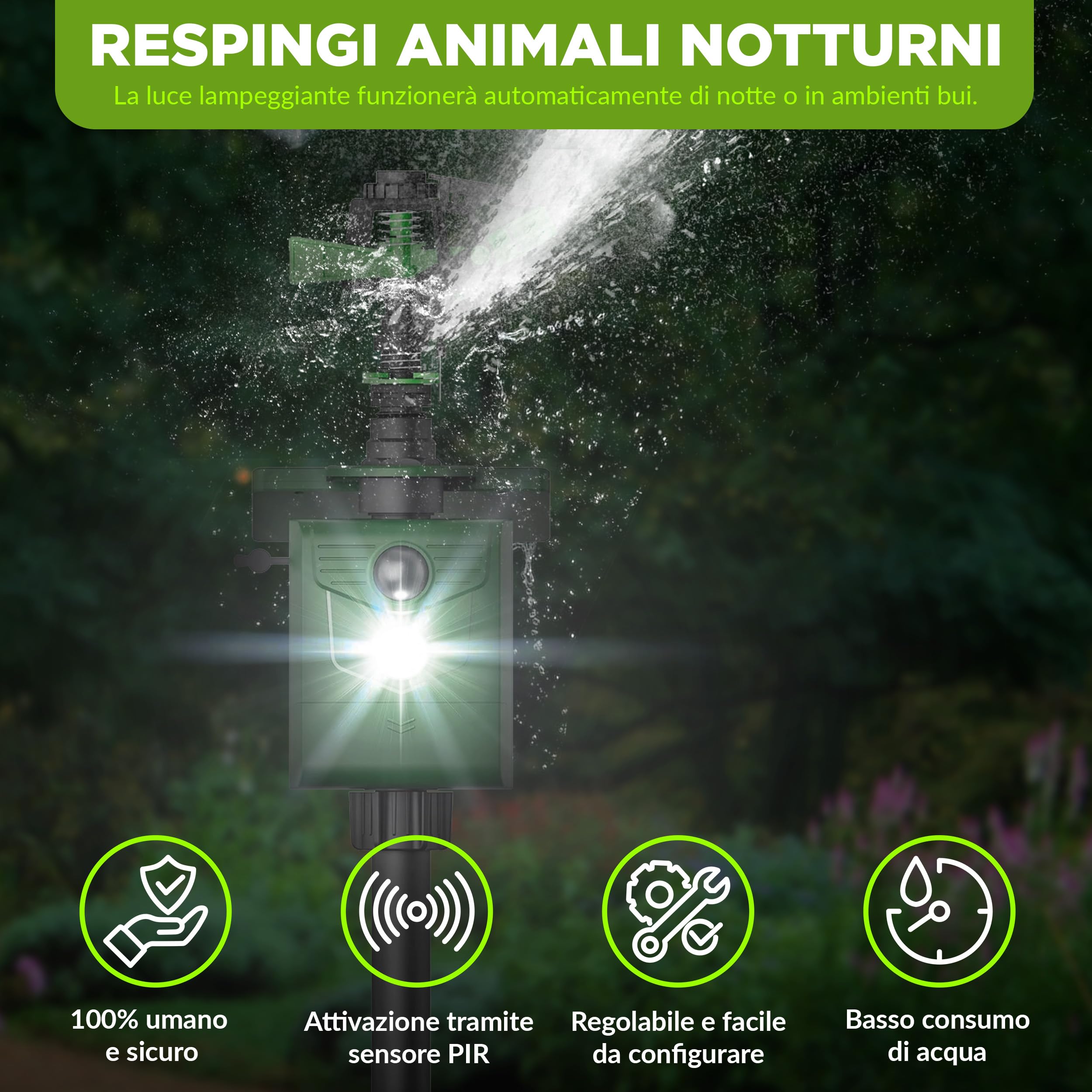 ISOTRONIC® Jet d'acqua Plus Light Dissuasore per animali a energia solare, a energia solare, repellente per cani e gatti, spaventatore per uccelli e aironi per giardino, rilevatore di movimento