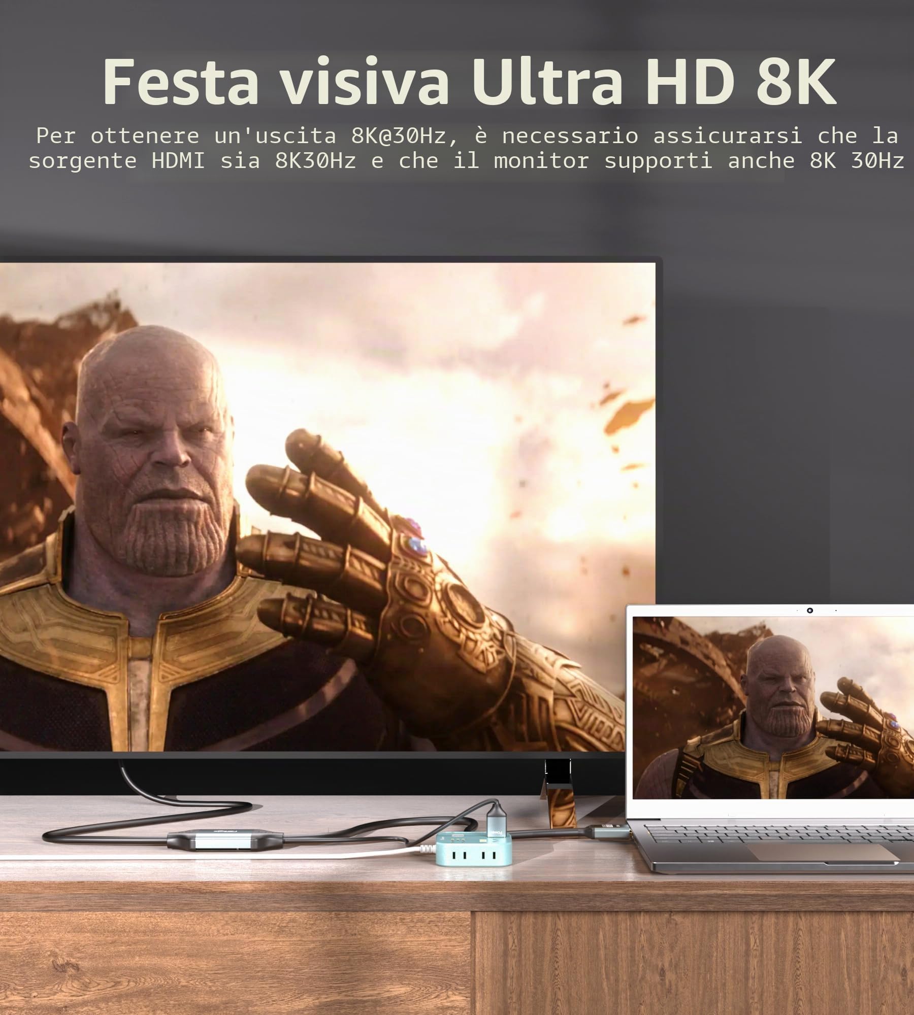 8K Cavo HDMI a Displayport alimentato tramite USB per Xbox Series X, PS4, PS5, PS4 Pro, Fairkabe HDMI 2.1 Source a Display Port 1.4 Cavo adattatore 2 m, unidirezionale HDMI maschio a DP maschio