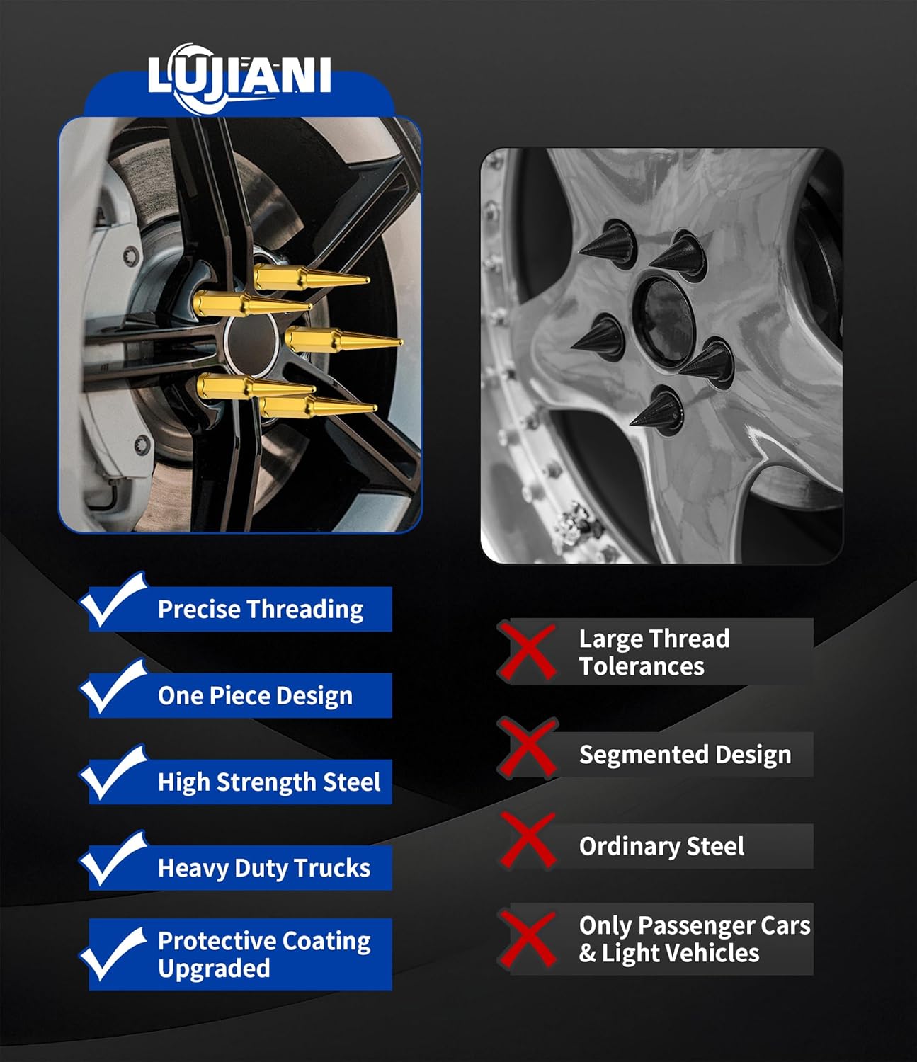 M12x1.5 Gold Wheel Spike Lug Nuts, 12mmx1.5 Spiked Lug Nut with 1 Socket Key, 4.4" Tall Cone Seat Closed End 3/4" Hex Lugnut Compatible with 2006-2022 Camry Accord RAV4, Set of 24