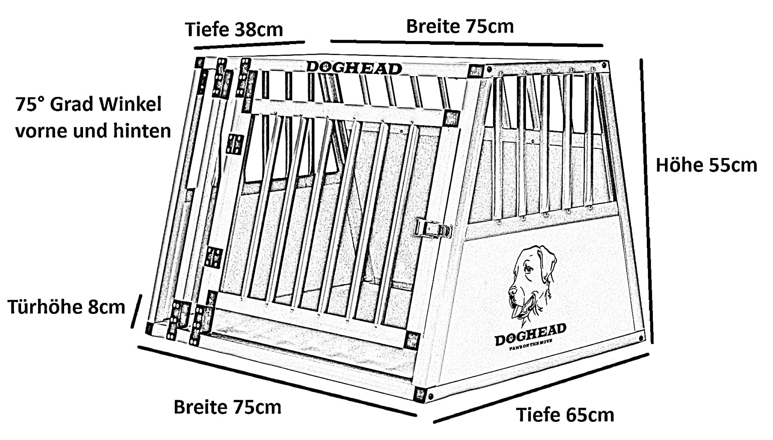 DOGHEAD Hundetransportbox Comfort, Single 75x65x55 cm, Grau/Silber, Aluminium, Beidseitig Abgeschrägt 75°