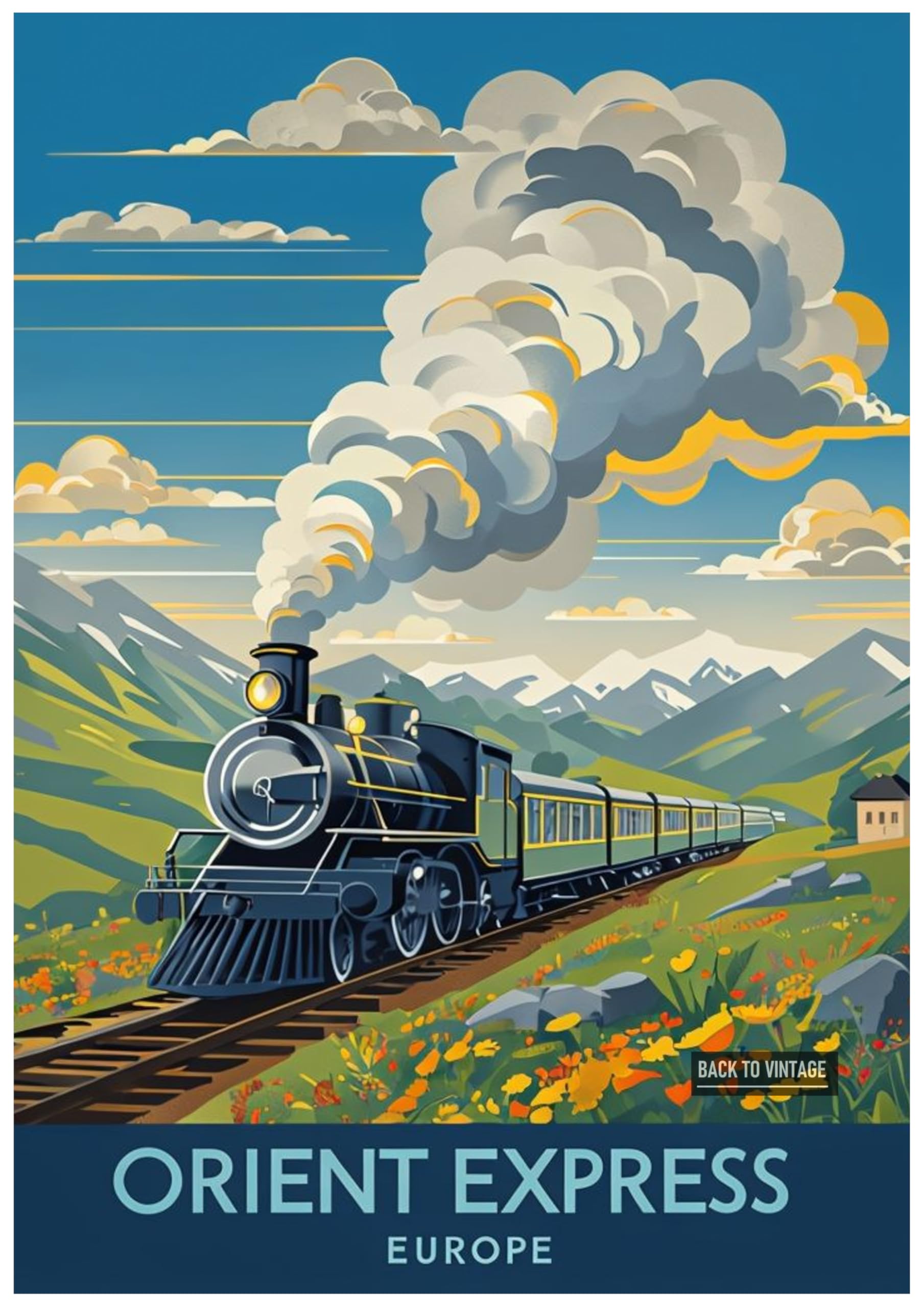 Vintage Orient Express Train Traveling Through Scenic Europe - Retro Europe Travel Poster A4 Size Vintage Wall Art Print of Famous European Destinations Ideal for Home or Office Decor