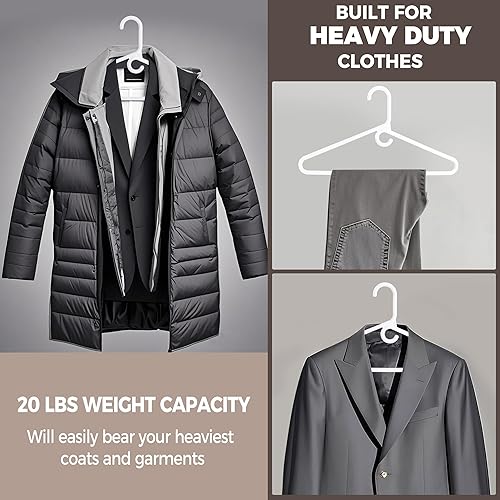 Miniatura 2 de Perchas blancas de calidad, paquete de 30 perchas de plástico súper resistente, paquete múltiple - Perchas de ropa estándar gruesas y fuertes con