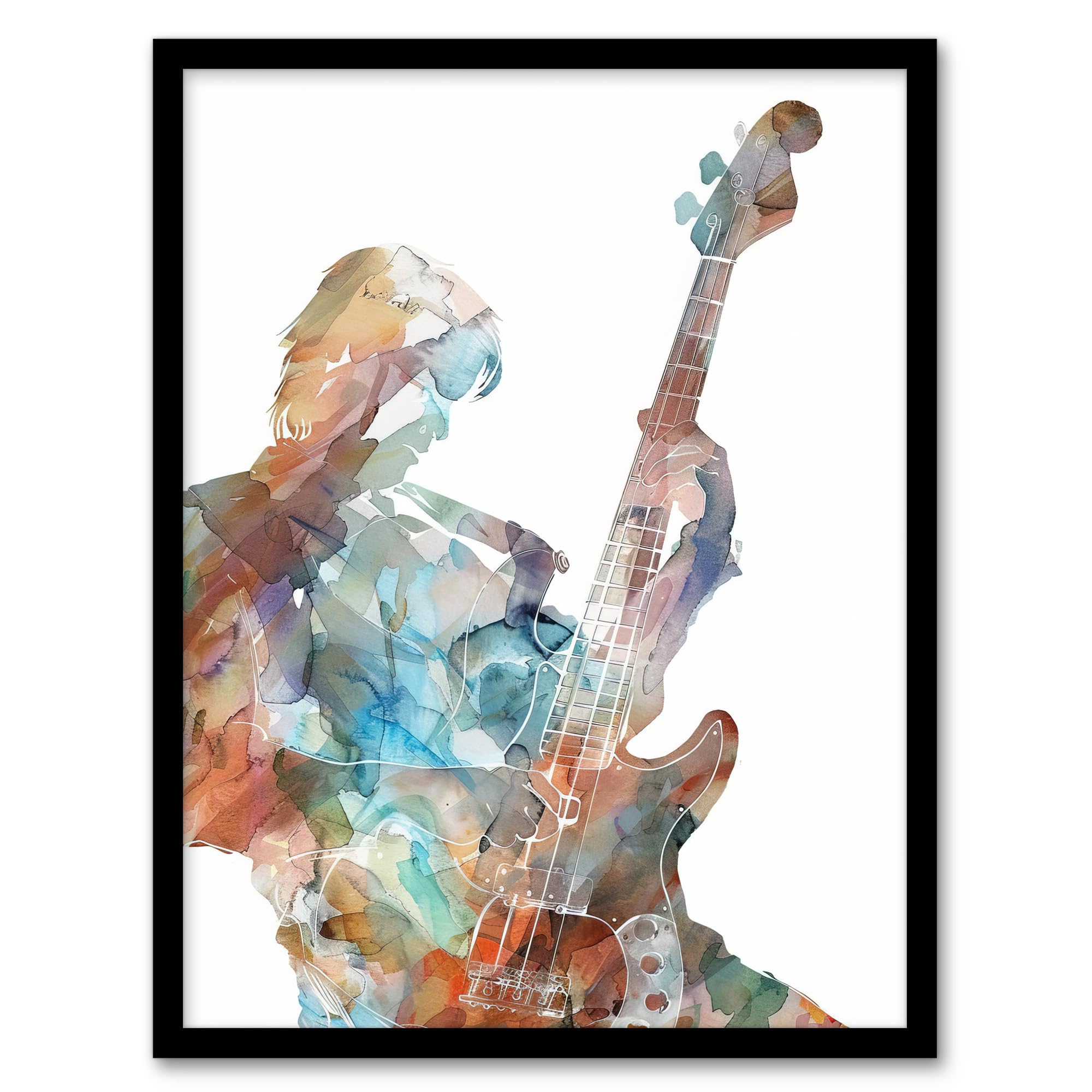 Artery8 Bass Player Musician Bassist Watercolour Painting Living Room Artwork Framed Wall Art Print A4