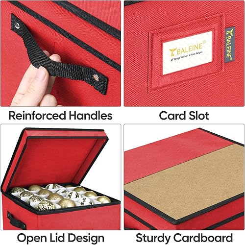 Miniatura 33 de BALEINE Caja de almacenamiento de adornos navideños con divisores, contenedor de almacenamiento de adornos navideños de alta calidad para Rojo