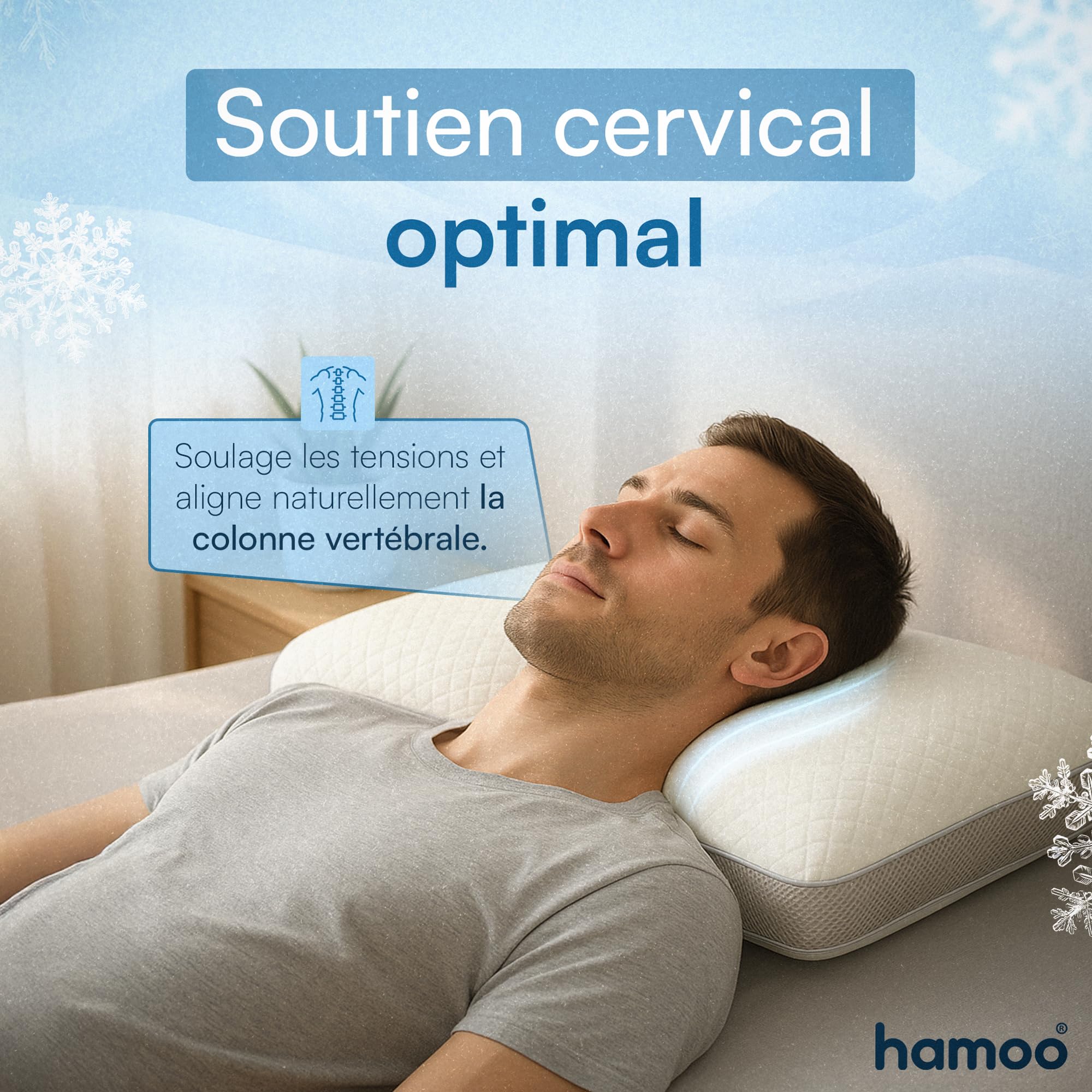 Cuscino ergonomico Cervical in Memory Foam | Altezza regolabile | Doppio lato bambù & freschezza | per schienale, lato, pancia, fodera lavabile a 30 °C
