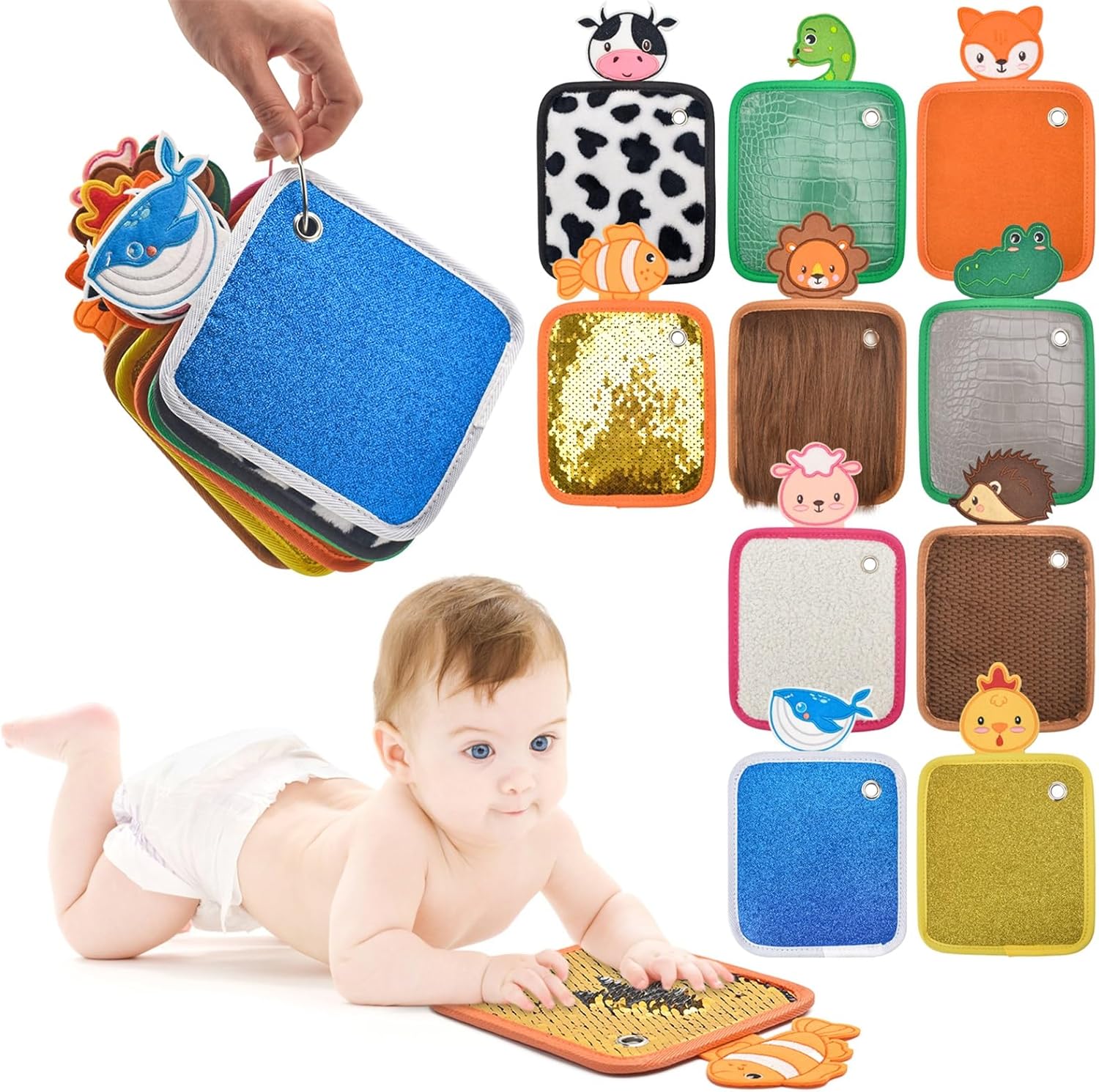 Sensory Mini Mats for Kids，Assorted Textured Play Mat,Sensory Tiles,Animals Sensory Animal Floor And Wall Texture Pads,Sensory Disorder Toys for Tactile Play,Sensory Room Must Haves,10 Tablets Sewing