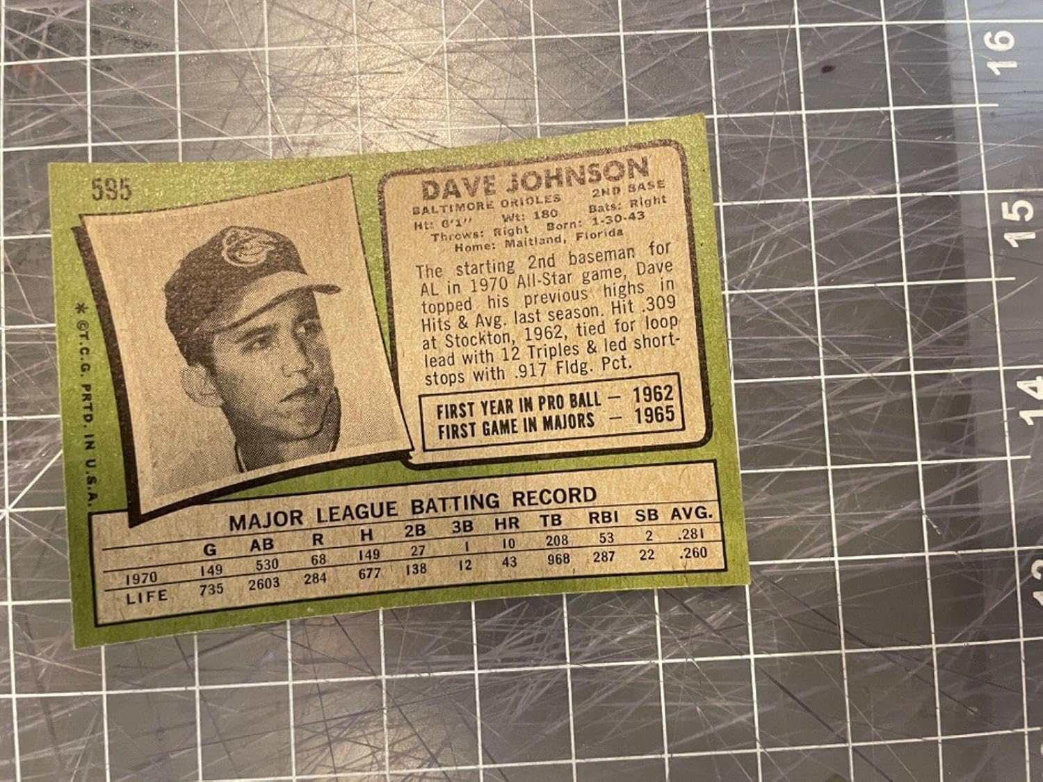 1971 Topps #595 Dave Johnson Baltimore Orioles Baseball Card Nm+ - Slabbed Baseball Cards