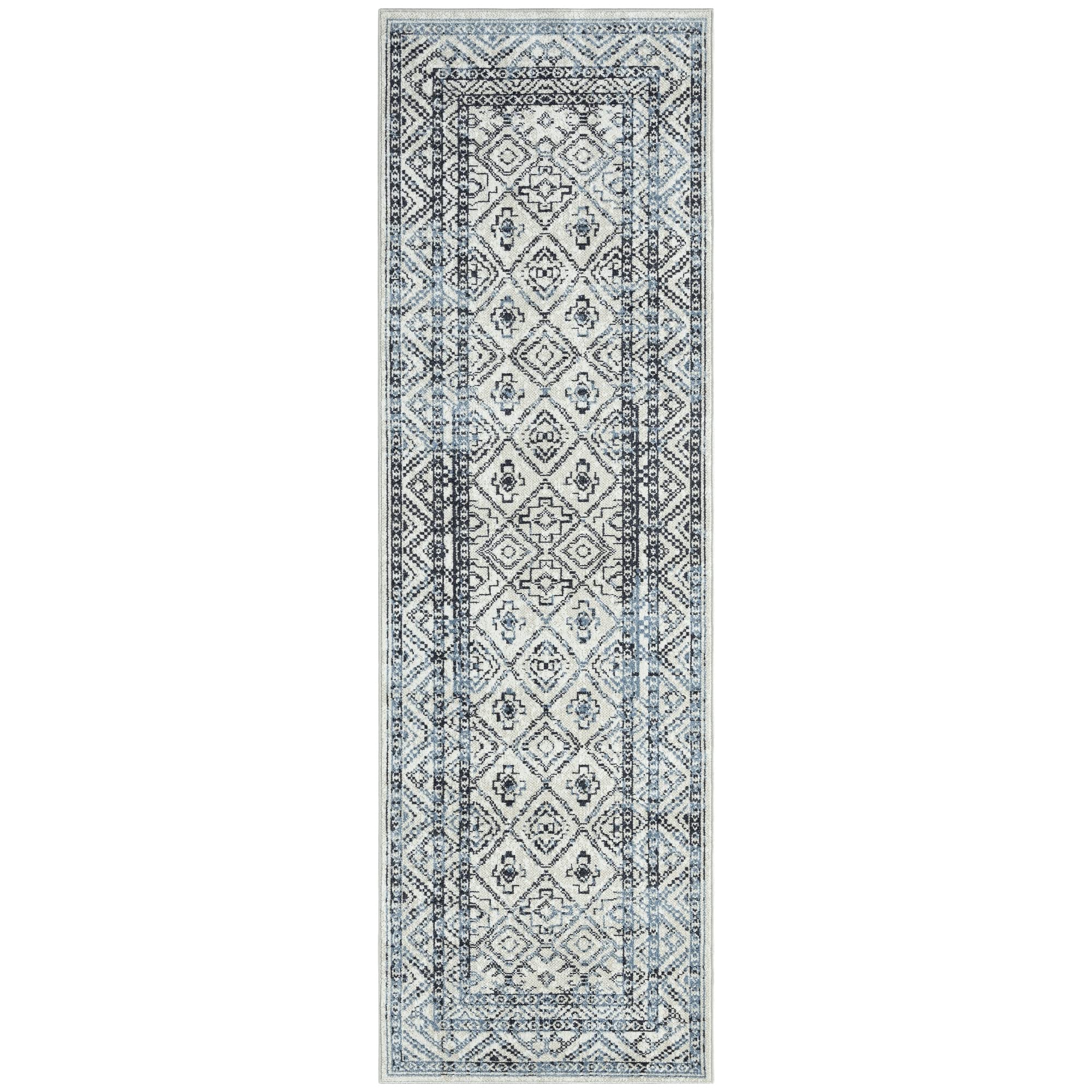 Home DynamixEverwash Treasure Cambria Southwest Geometric Machine Washable Runner Area Rug, Beige/Navy Blue, 2'2"x7'2"