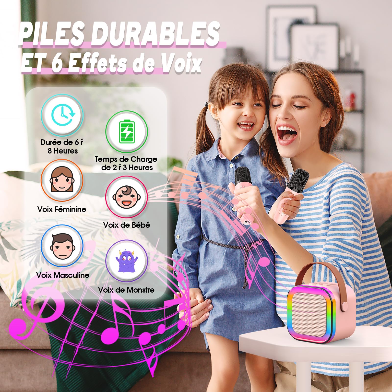 Dislocati Cadeau Fille 3-12 Ans Micro Karaoke Enfant Sans Fil Bluetooth Jouet pour Chanter Anniversaire - Karaoké Fêtes et Jeux à la Maison