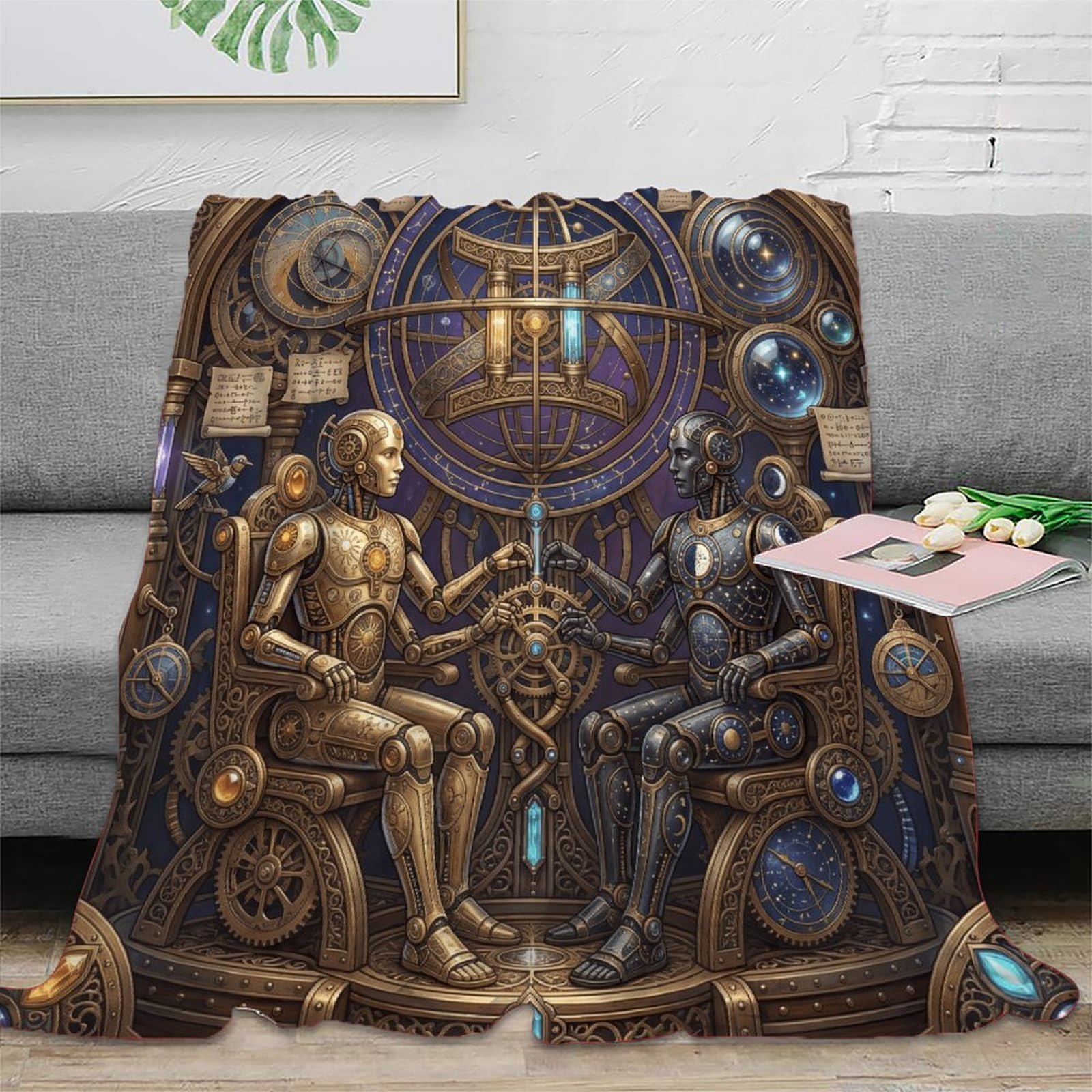 H3B8U2Y5 Gemini Zodiac Steampunk for Flannel Throw Blanket, Bedroom Nap Use