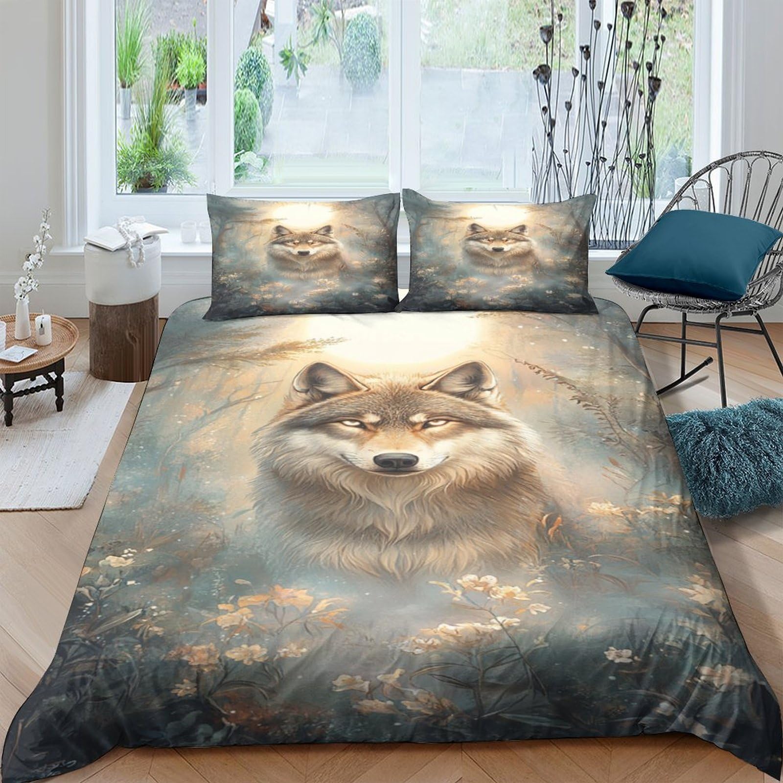 Ctjqhvkz Style-9 3D Printed Wolf Forest Fitted Sheet Microfiber Soft Breathable Night Sky Bed Cover For Bedroom Home Decor Single（135X200cm）