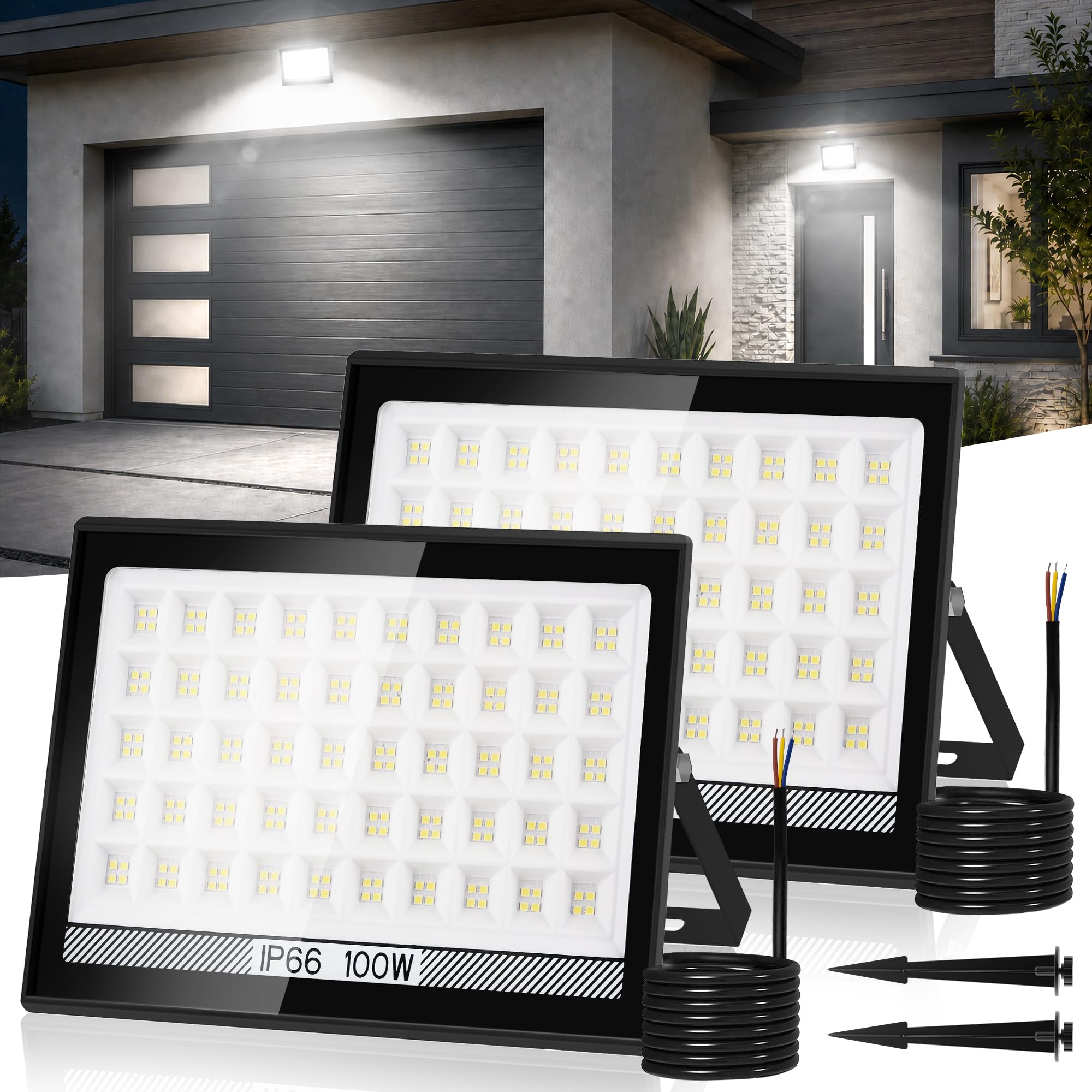 NATPOW 100W Security Light, 2 Pack Flood Lights LED Outdoor Waterproof
