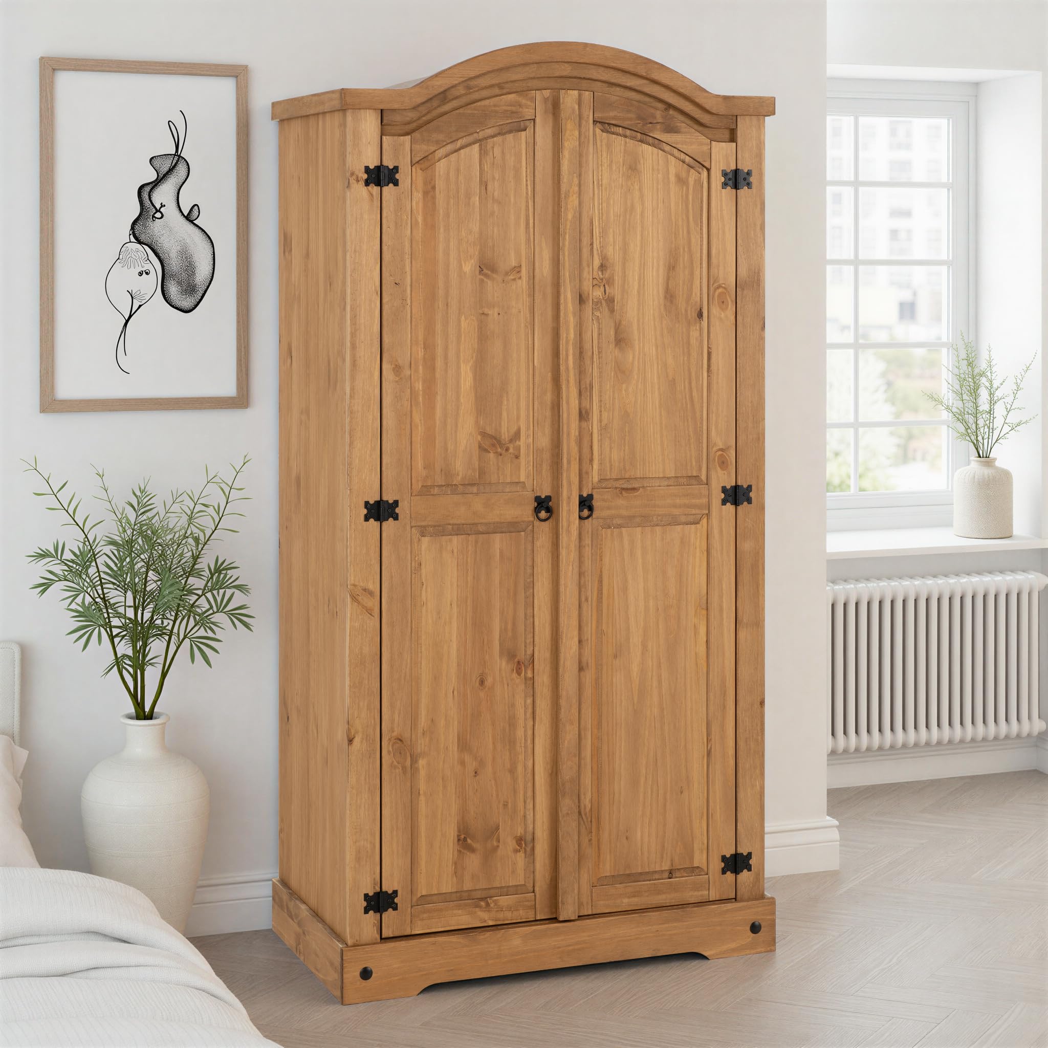 Seconique Corona 2 Door Wardrobe in Distressed Waxed Pine