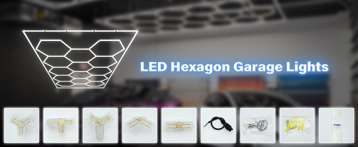 Hexagon LED Garage Light – 86,400LM, 6500K, 190.8” X 95.9” – PC Material, V0 Flame Retardant, For Garage, Gym, Basement, Shopping Mall