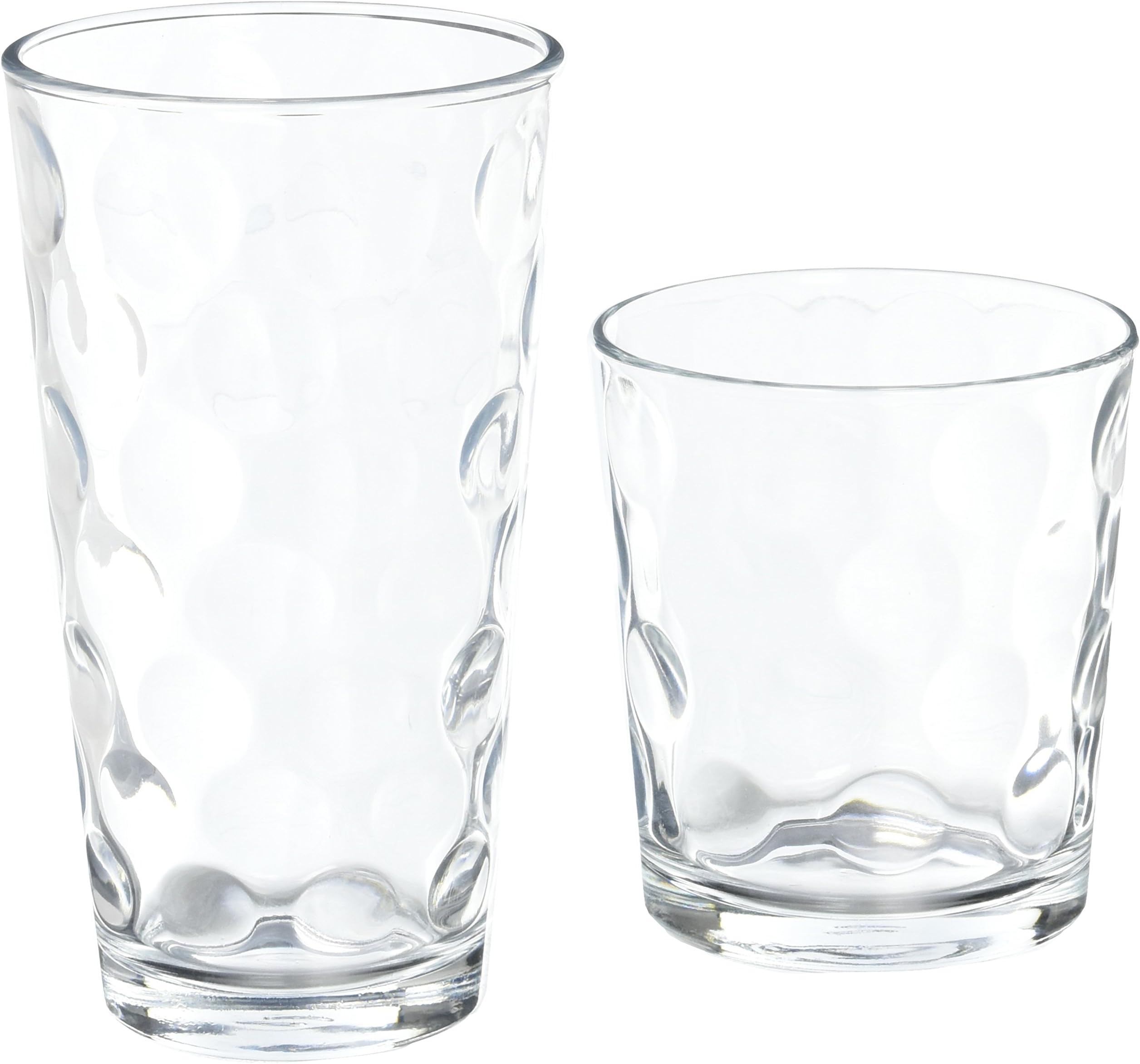 Home Essentials & Beyond Drinking Glasses Set Of 16 8 Highball Glasses (17 oz.), 8 Rocks Whiskey Glass cups (13 oz.), Inner Circular Lensed Kitchen Glass Cups for Water, Juice and Cocktails.
