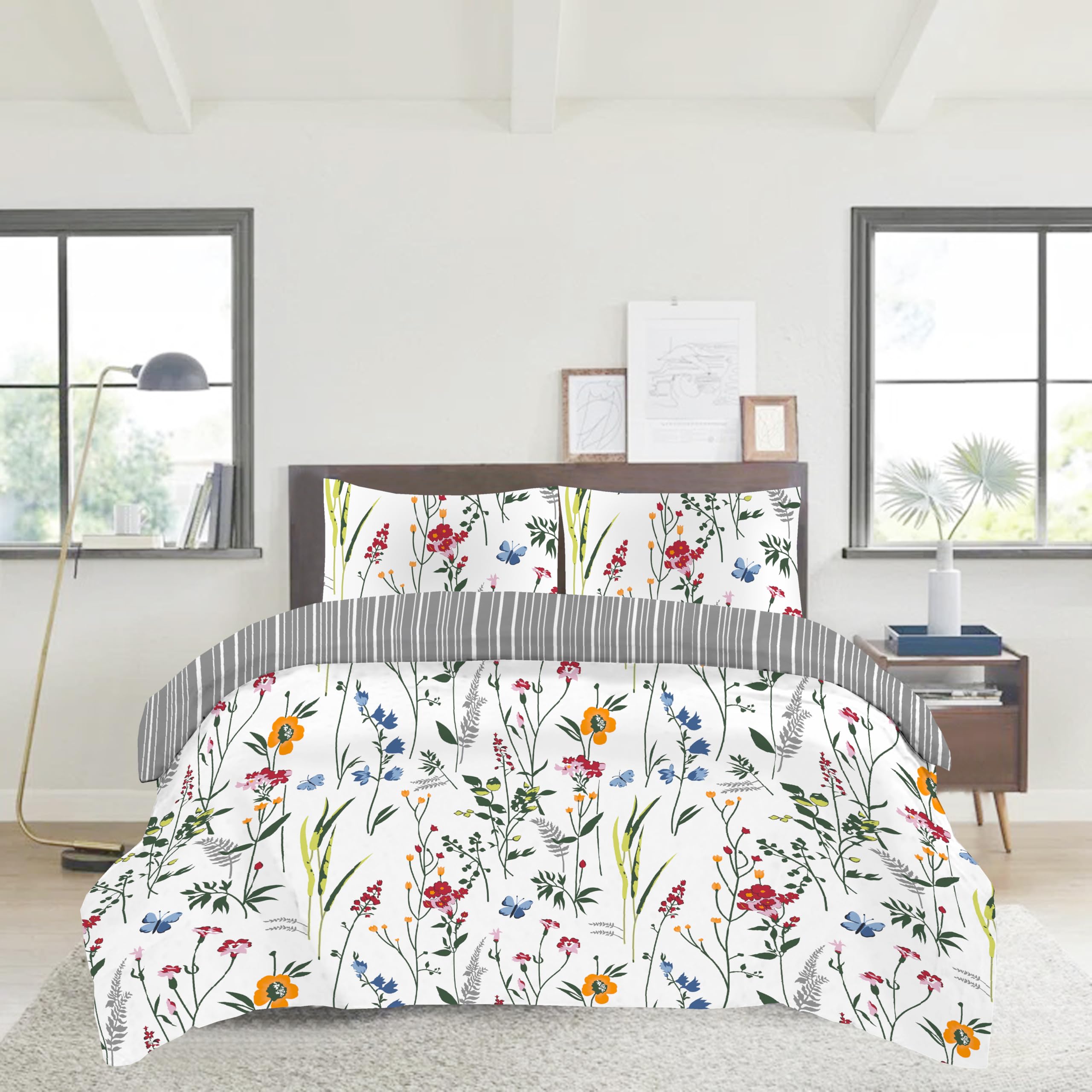 CHARKHAH Floral Duvet Cover Set King – Polycotton Bedding Set with Fitted Sheet, 2 Pillowcases & Button Closure – Easy Care Fitted Sheet Quilt Cover Set — image 1