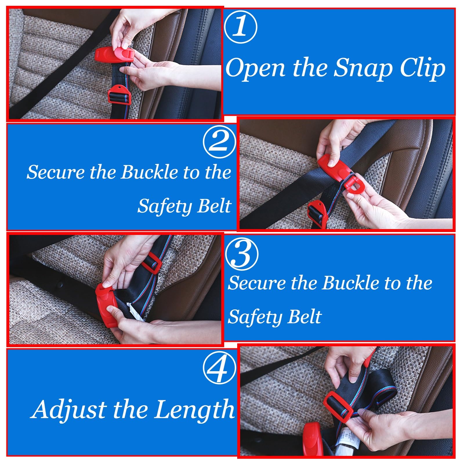 2PCS Ajusteur Ceinture De Sécurité Voiture - Clip Confort Enfant & Adulte - Bleu