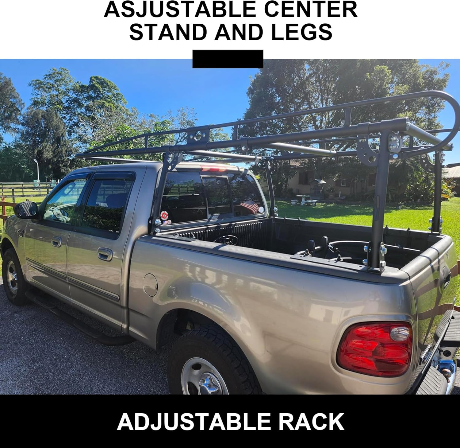 Rockland Universal Full-Size Steel Over-Cab Truck Rack, 800 LBS Capacity, 136.5" x 55" x 34.25", 49"-64" Adjustable Truck Bed Width, Extendable Truck Ladder Rack with None Drilling C-Clamps