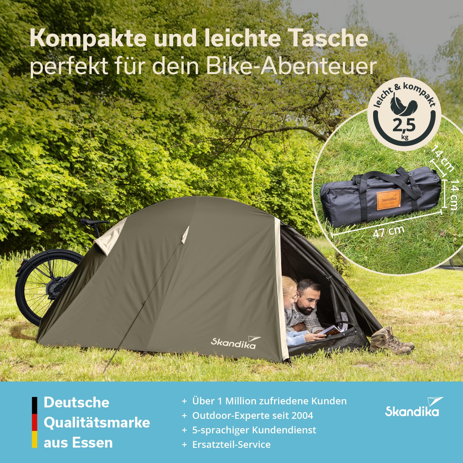 Skandika Hemus 2 Sleeper | Tienda túnel 1-2 Personas, Tienda Trekking, Sleeper Cabina Dormir, Ultraligera, Impermeable, 3000 mm Columna de Agua