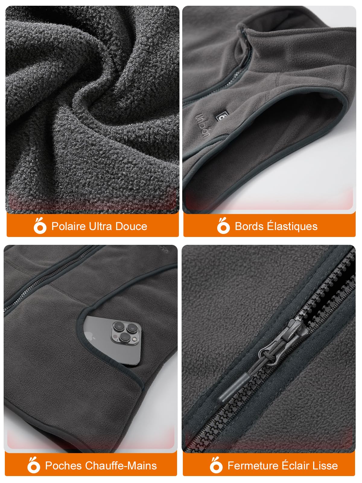 UNBON Gilet Chauffant Femme avec Batterie Incluse USB 10000mAh, 3 Températures 6 Zones Chauffage, Veste Polaire Chauffante sans Manche